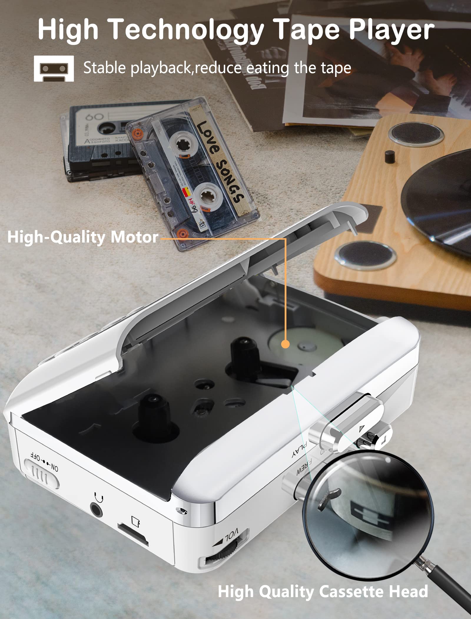 Gracioso Portable Cassette Player Recorder Converter,Cassette To Mp3 Via Sd Card, Walkman Cassette Tape Player With 1000Mah Rech