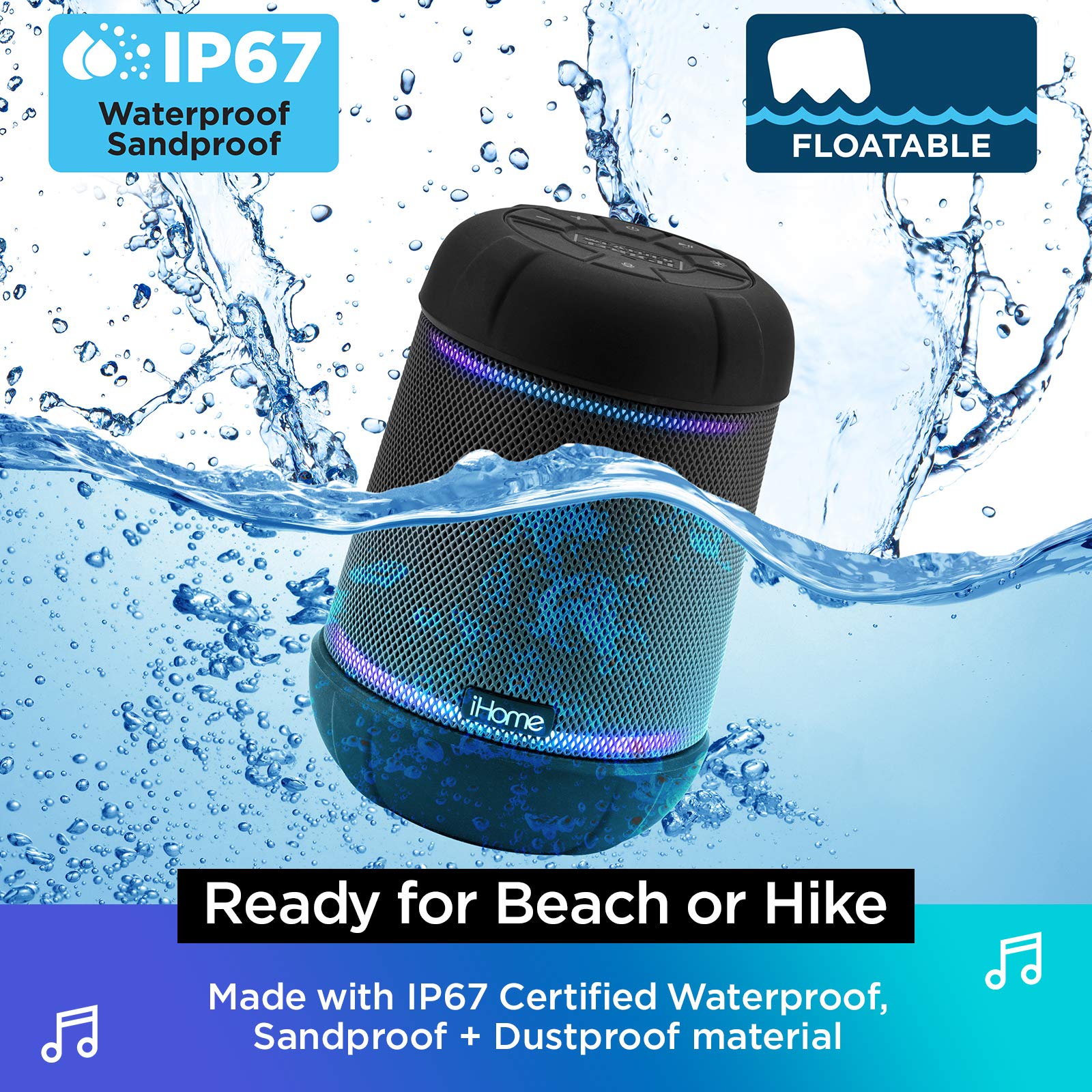 Ihome Ibt158 Smart Bluetooth Speaker - With Color Changing Led Lights - Perfect Portable Audio Device For Parties, Outdoors, And
