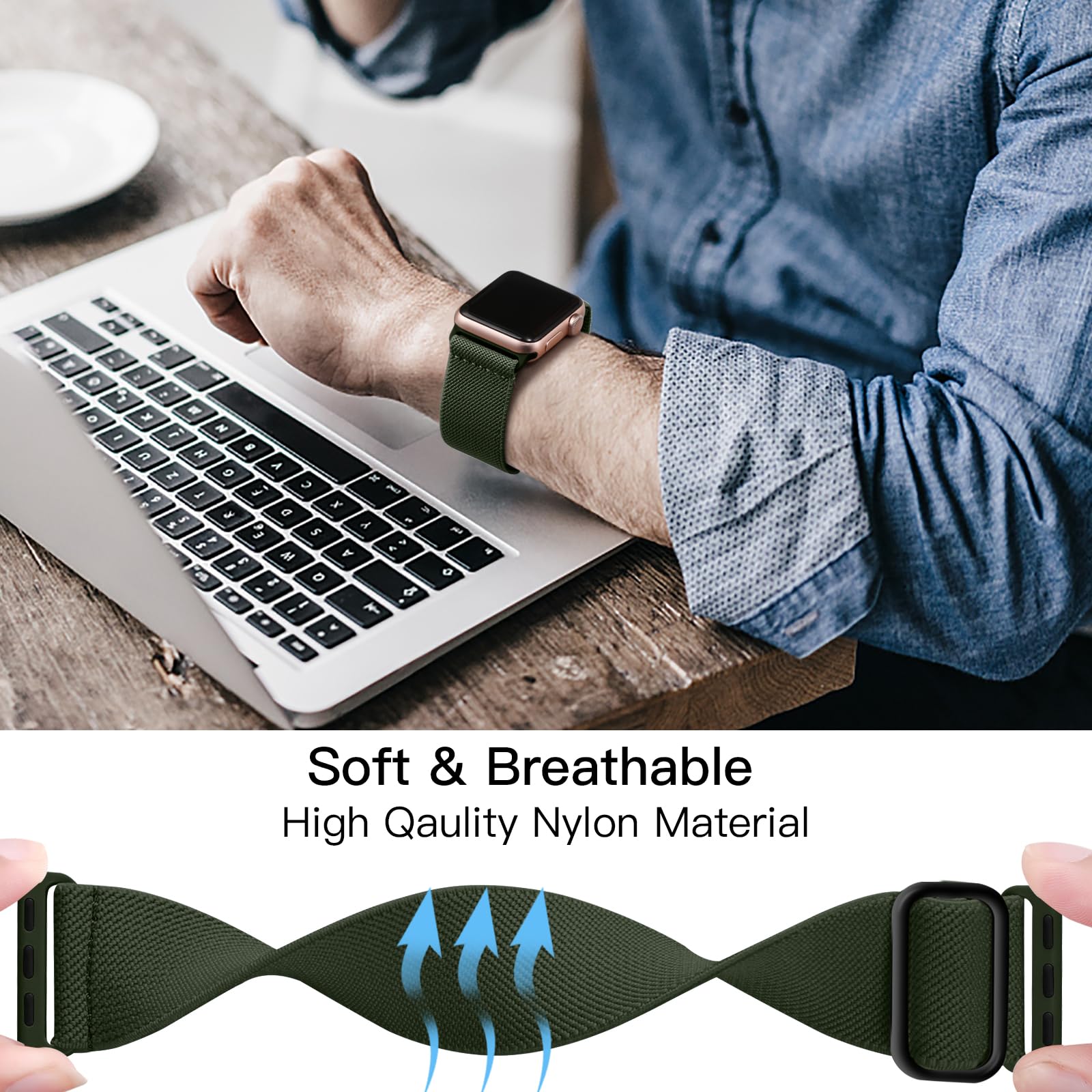 Lerobo Compatible With Apple Watch Ultra Band 44Mm Se 45Mm Series 10 9 8 Ultra 2 49Mm 46Mm 42Mm Men Women Stretchy Nylon Solo Lo