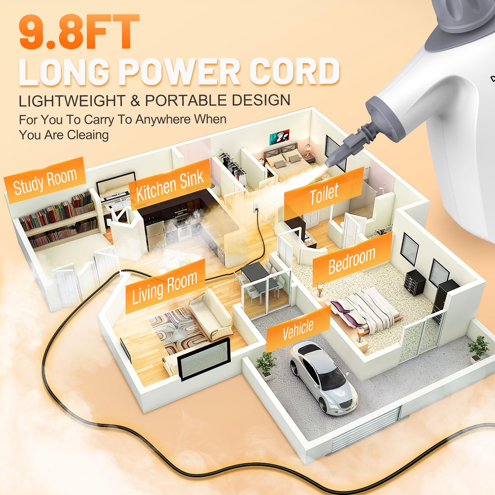 Multi Surface Handheld Pressurized Steam Cleaner With 11 Pieces Accessories, 15.2Oz Hands Free Portable Steamer For Cleaning, Mu