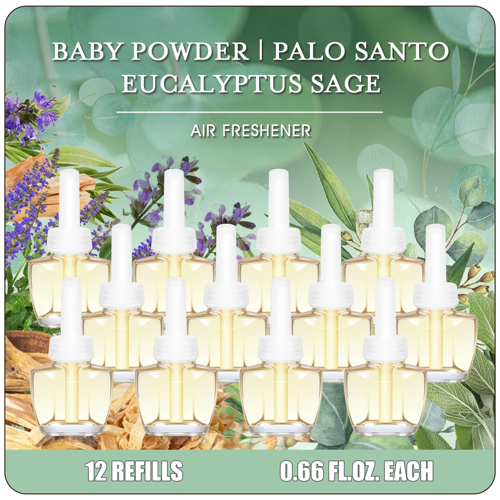 Plug In Air Freshener Refills, Summer Scents of Palo Santo, Eucalyptus & Sage, Baby Powder - Long Lasting Home Fragrance, 12 Cou