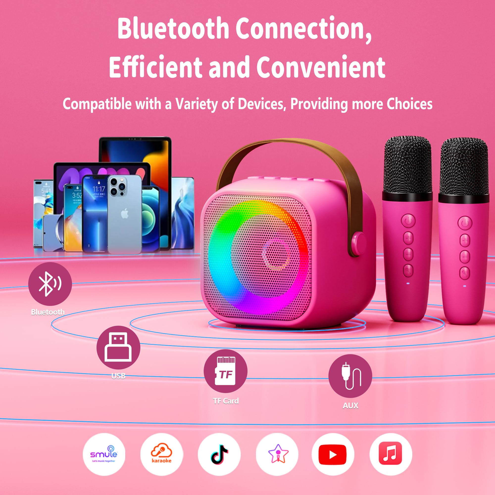 Mini Karaoke Machine With 2 Wireless Microphones For Kids Adults,Portable Bluetooth Karaoke Speaker With Party Lights,Christmas