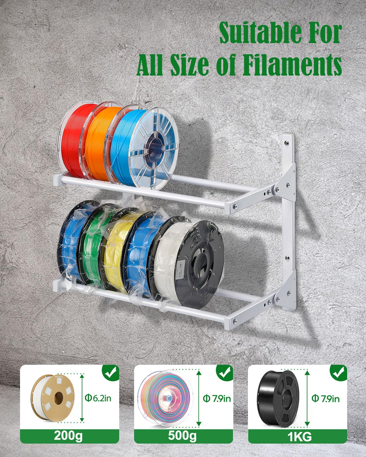 Ahowpd Wall Mount Filament Storage Rack  Wall Mount 3D Printer Filament Storage Rack 2 Tier Filament Spool Holders Racks, Heavy