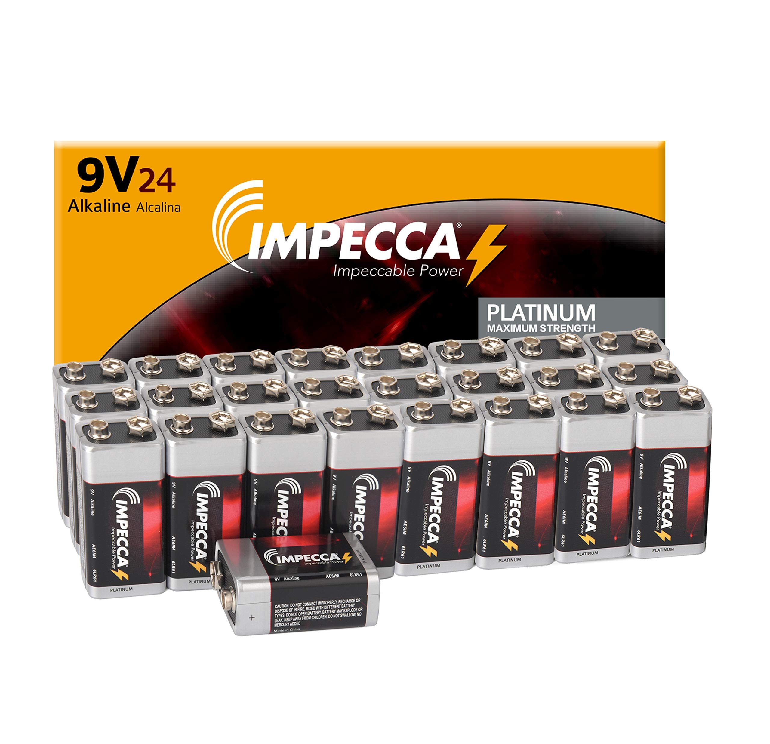 Impecca 9 Volt Batteries, Premium Alkaline (24 Pack) High Performance, Ultra Long Lasting, And Leak Resistant All Purpose 9V, 24