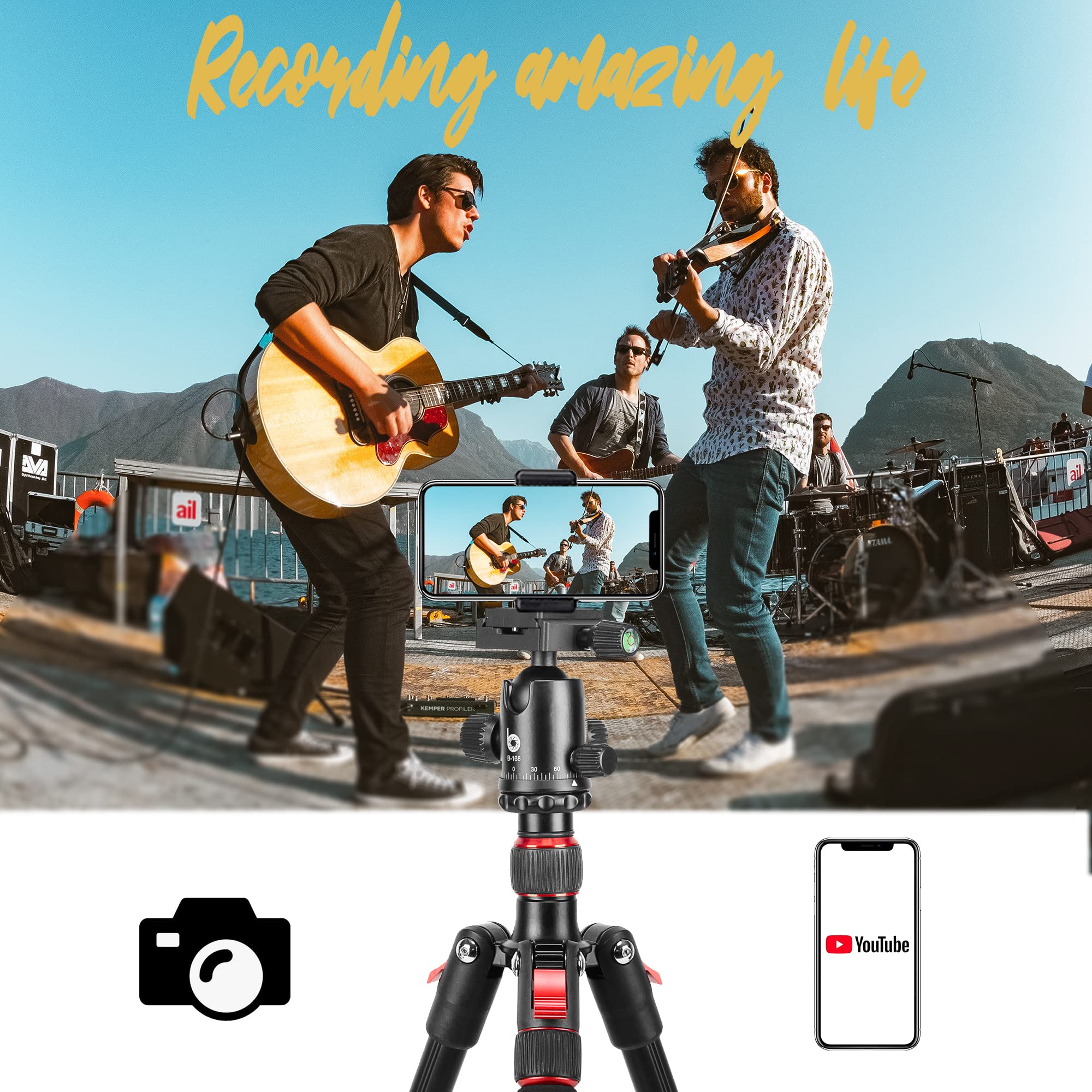 70 Inch Tripod For Camera,Stable Aluminum Travel Tripod, Photography Tripod With 360 Degree Ball Head And Carry Bag, Camera Stan