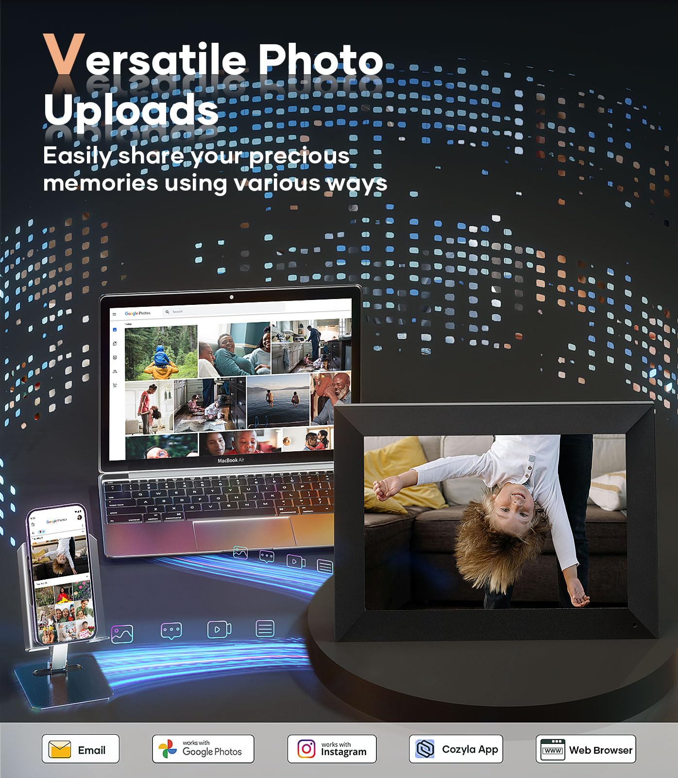 Cozyla Digital Picture Frame Wifi Free Unlimited Storage Ai Powered Send Pictures & Video Via Google Photos Email Web Browser Ap
