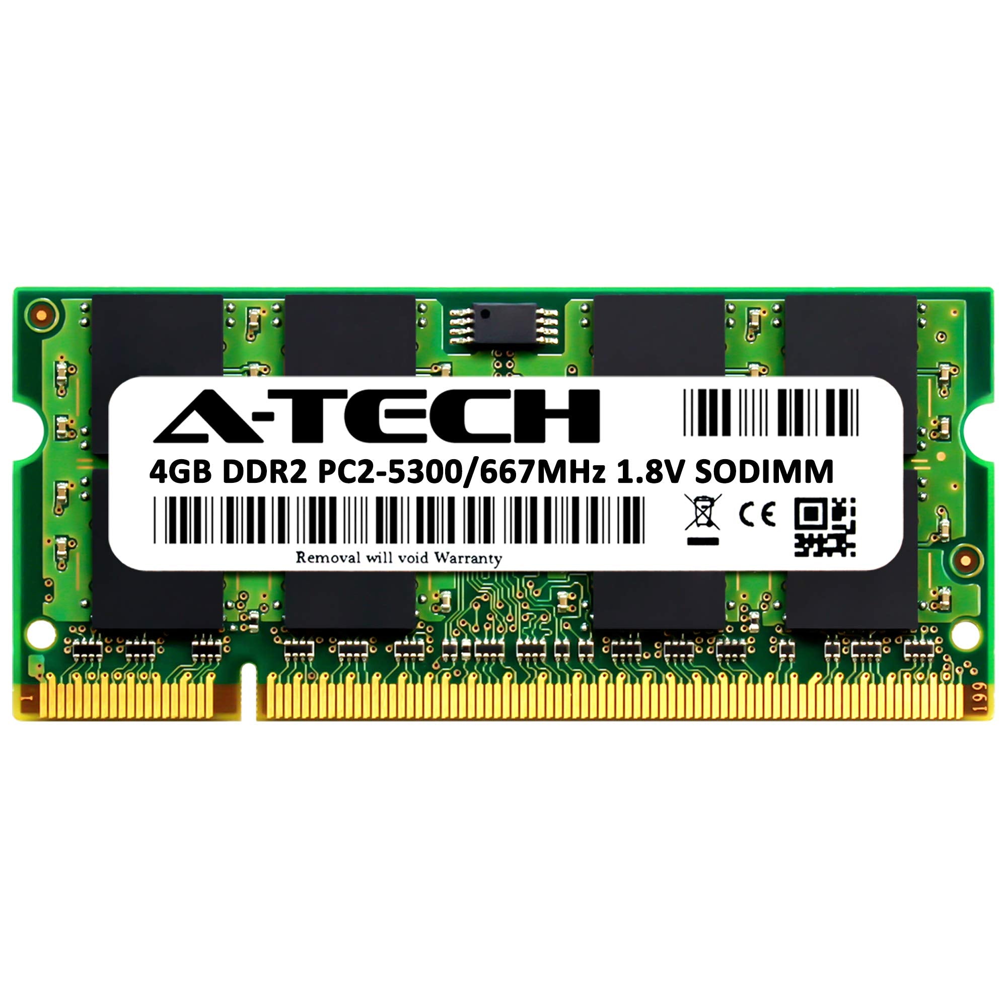A-Tech 4Gb Ddr2 667Mhz Sodimm Pc2-5300 1.8V Cl5 200-Pin Non-Ecc Unbuffered Laptop Ram Memory Upgrade Module