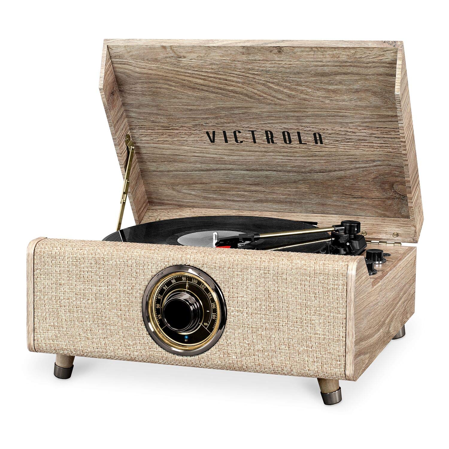 Victrola'S 4 In 1 Highland Bluetooth Record Player With 3 Speed Turntable With Fm Radio (Vta 330B Fot), Farmhouse Oatmeal