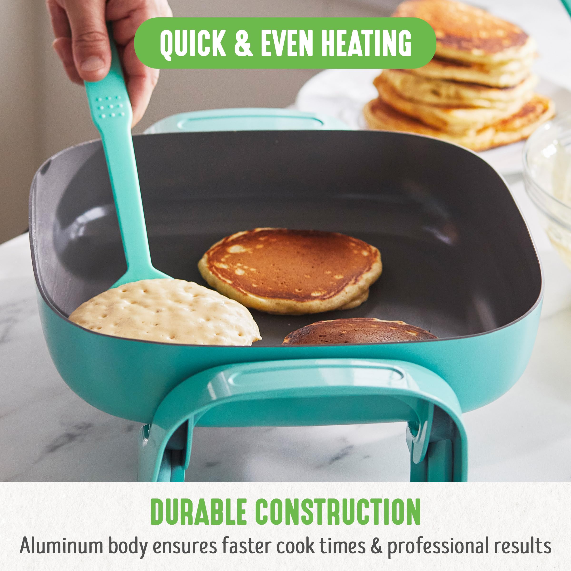 Greenlife Healthy Ceramic Nonstick, 12 5Qt Square Electric Skillet With Glass Lid, Dishwasher Safe, Adjustable Temperature Contr