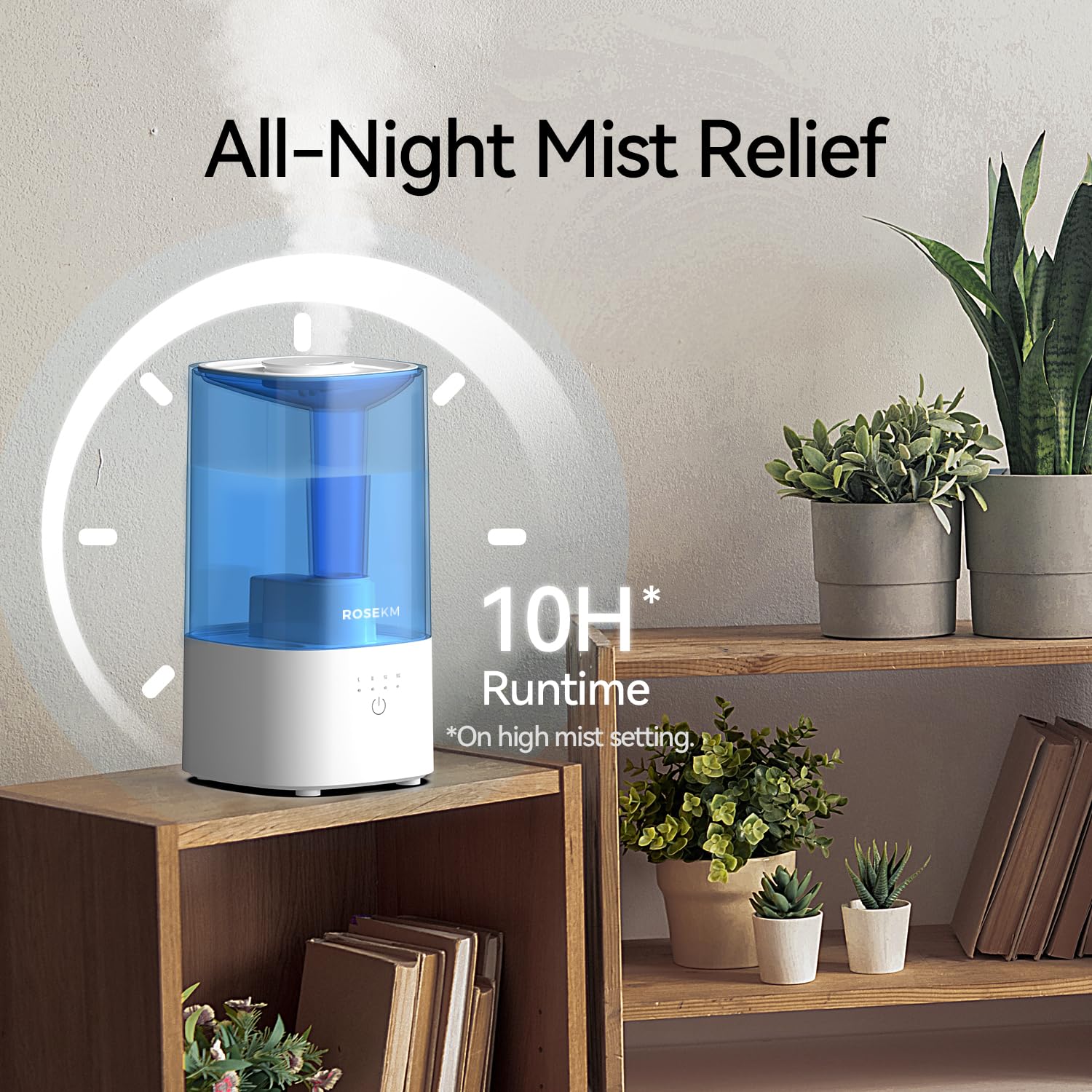 Rosekm Cool Mist Humidifiers For Bedroom, 2.0L Small Humidifier For Baby And Plant, Last Up To 10H On Max Mist Setting, Auto Shu