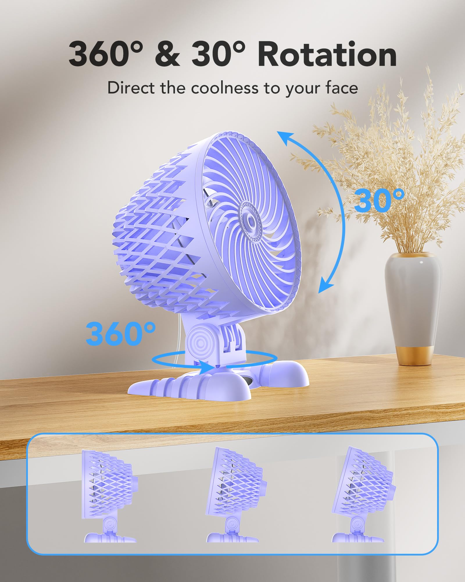 Aaolin Usb Desk Fan, Table Fan With Cvt Variable Speeds, Quiet Portable, Desktop Mini Personal Fan For Room, Home, Office Purple
