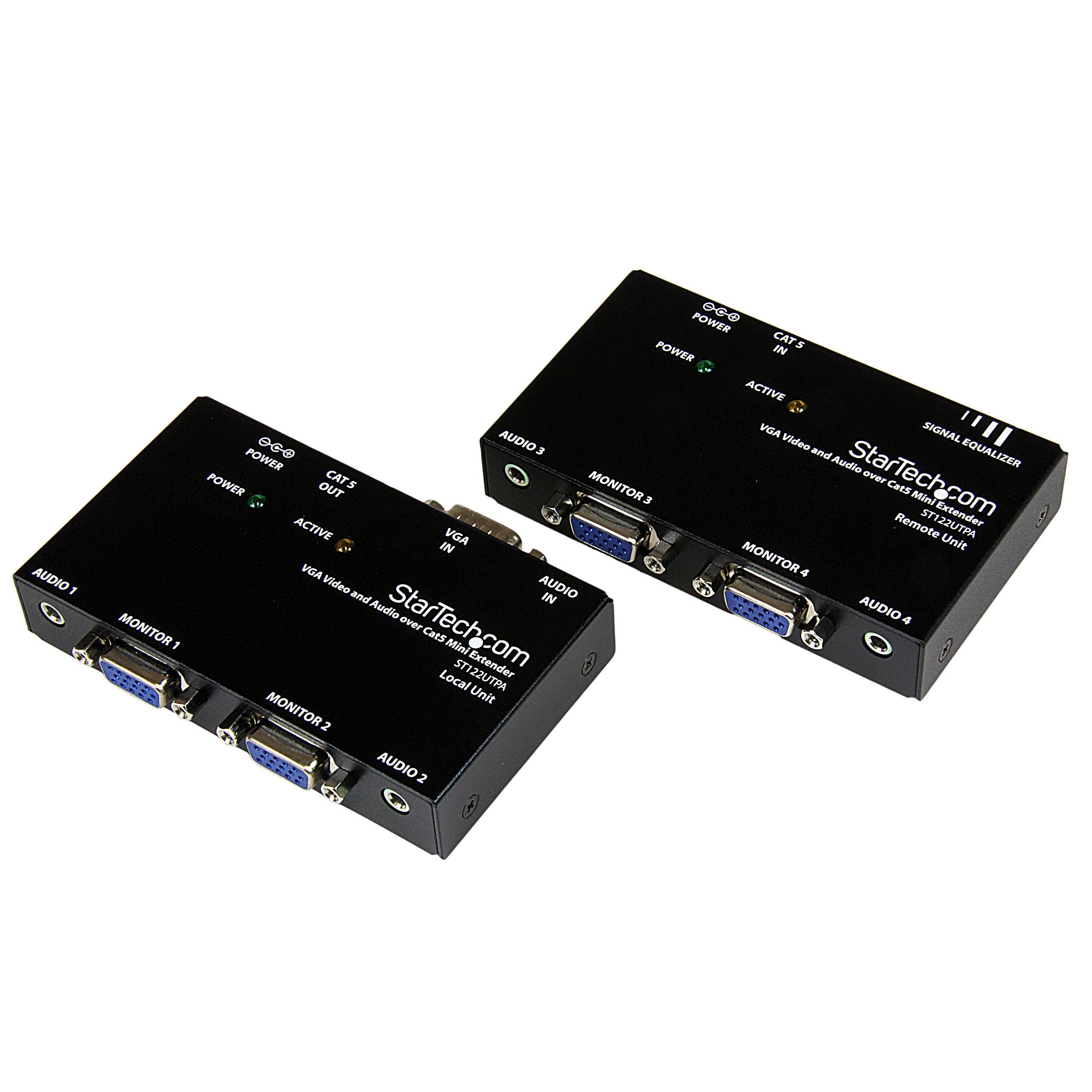 StarTech.com VGA Video Extender over Cat 5 with Audio   Up to 500ft (150m)   VGA over Cat5 Extender   1 Local and 1 Remote , TAA (ST122UTPA)