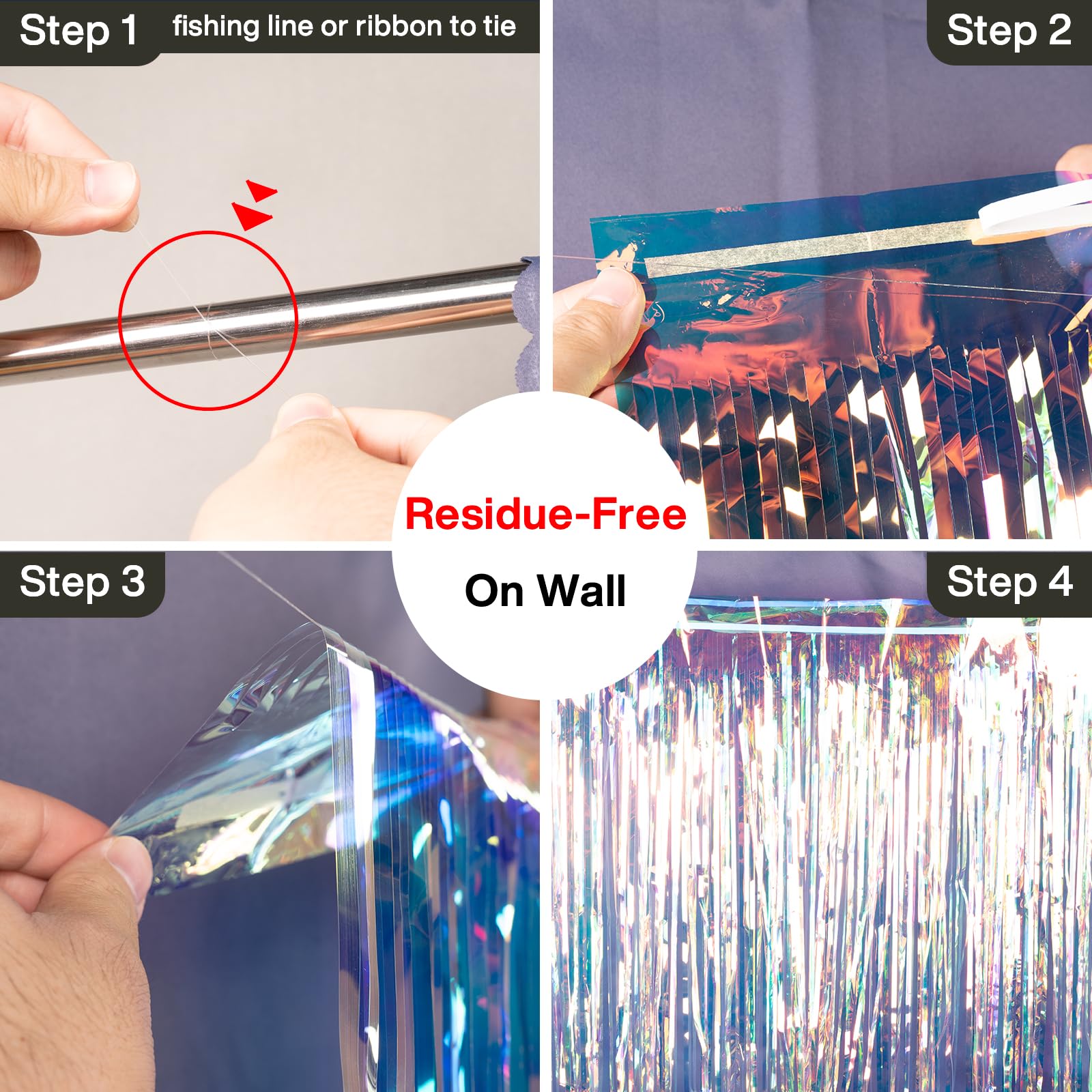 Partywoo Foil Curtain 2 Pcs, 3.3X6.6 Ft Iridescent Tinsel Curtains, Translucent Backdrop Curtain, Holographic Foil Fringe Curtai