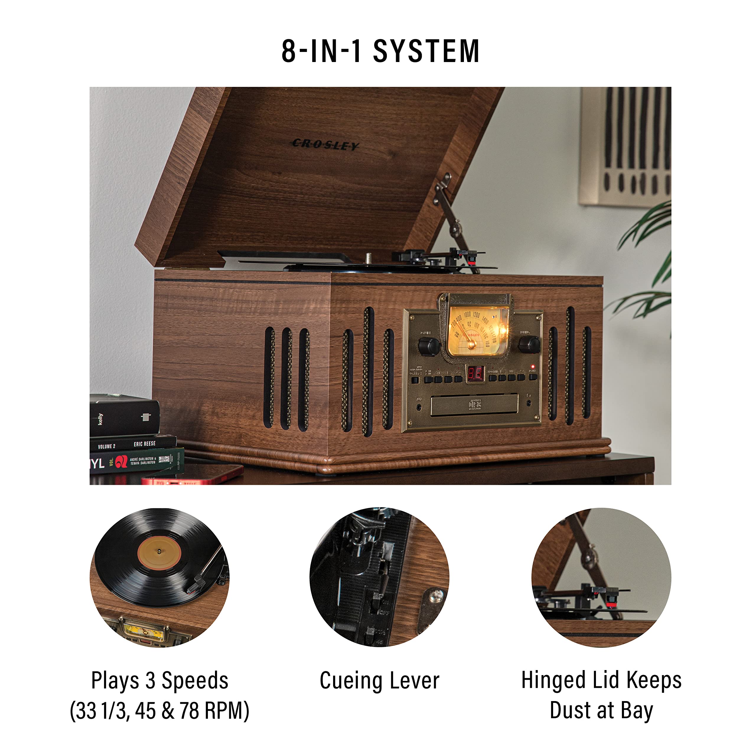 Crosley Cr704B Wa Musician 3 Speed Turntable With Radio, Cd/Cassette Player, Aux In And Bluetooth, Walnut