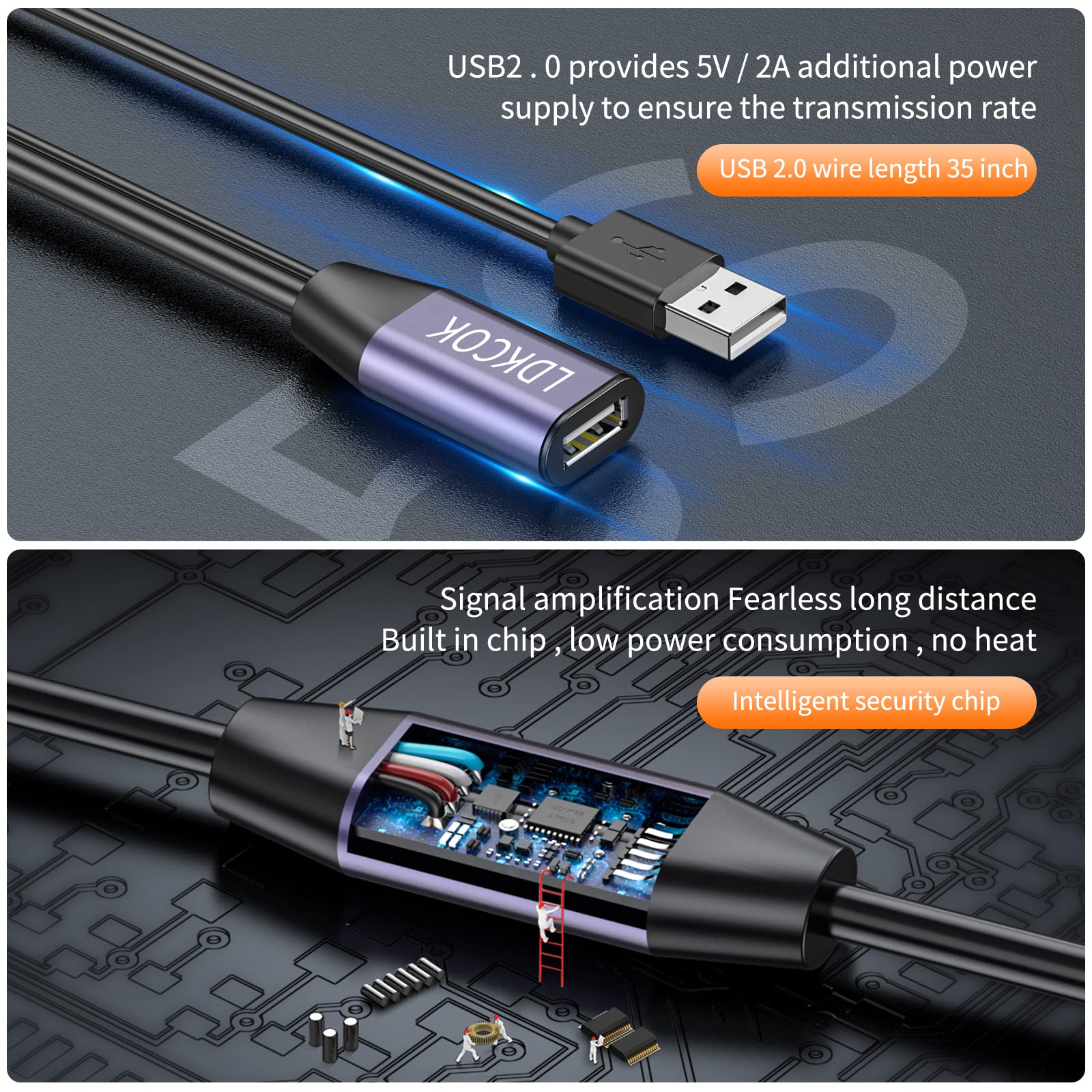 Ldkcok Usb 2.0 Type A Male To A Female Active Repeater Extension Cable 100Ft, High Speed 480 Mbps