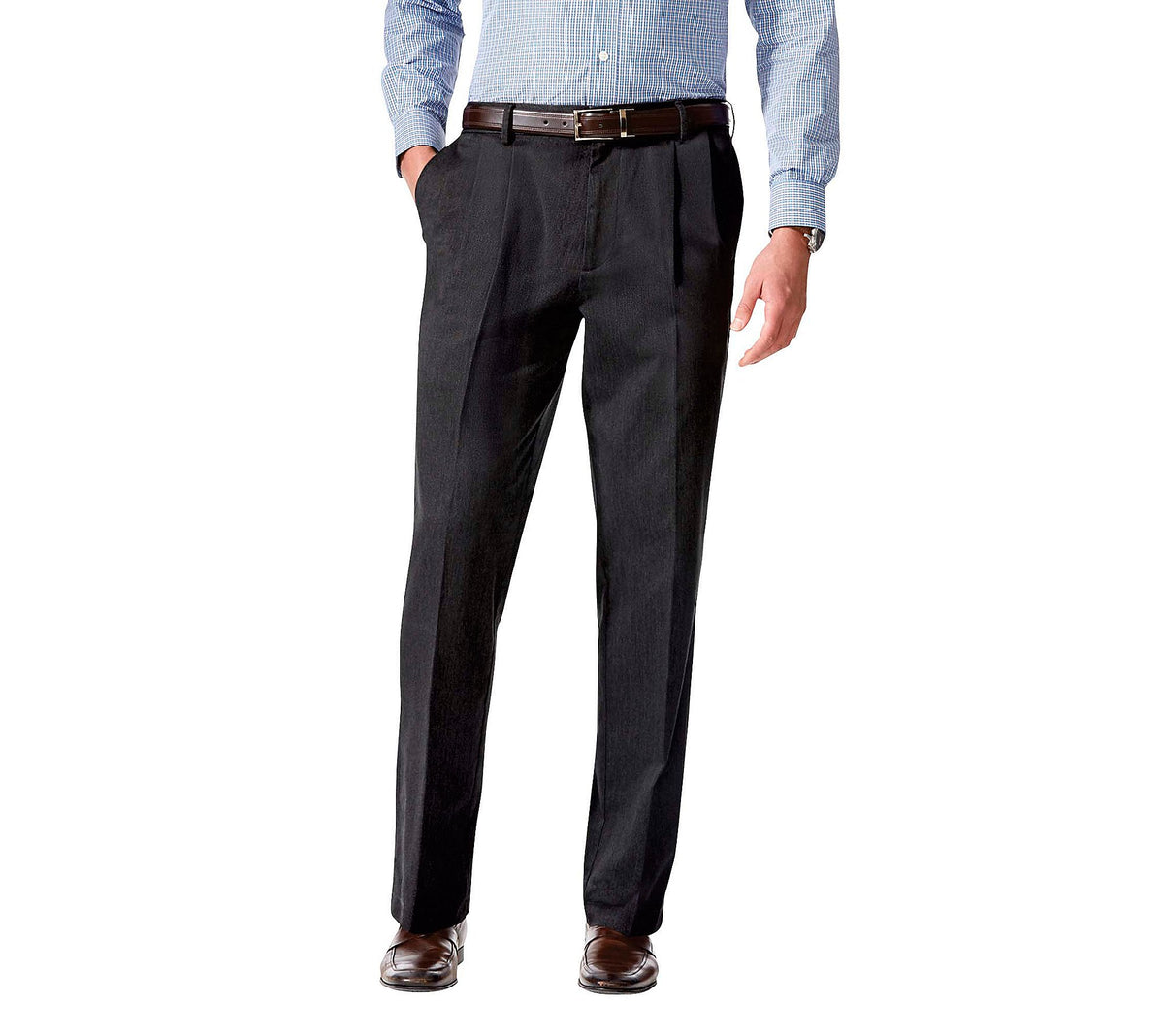 Dockers Mens Relaxed Fit Comfort Khaki Pants   Pleated, Dark Charcoal Heather (Stretch), 36W X 29L