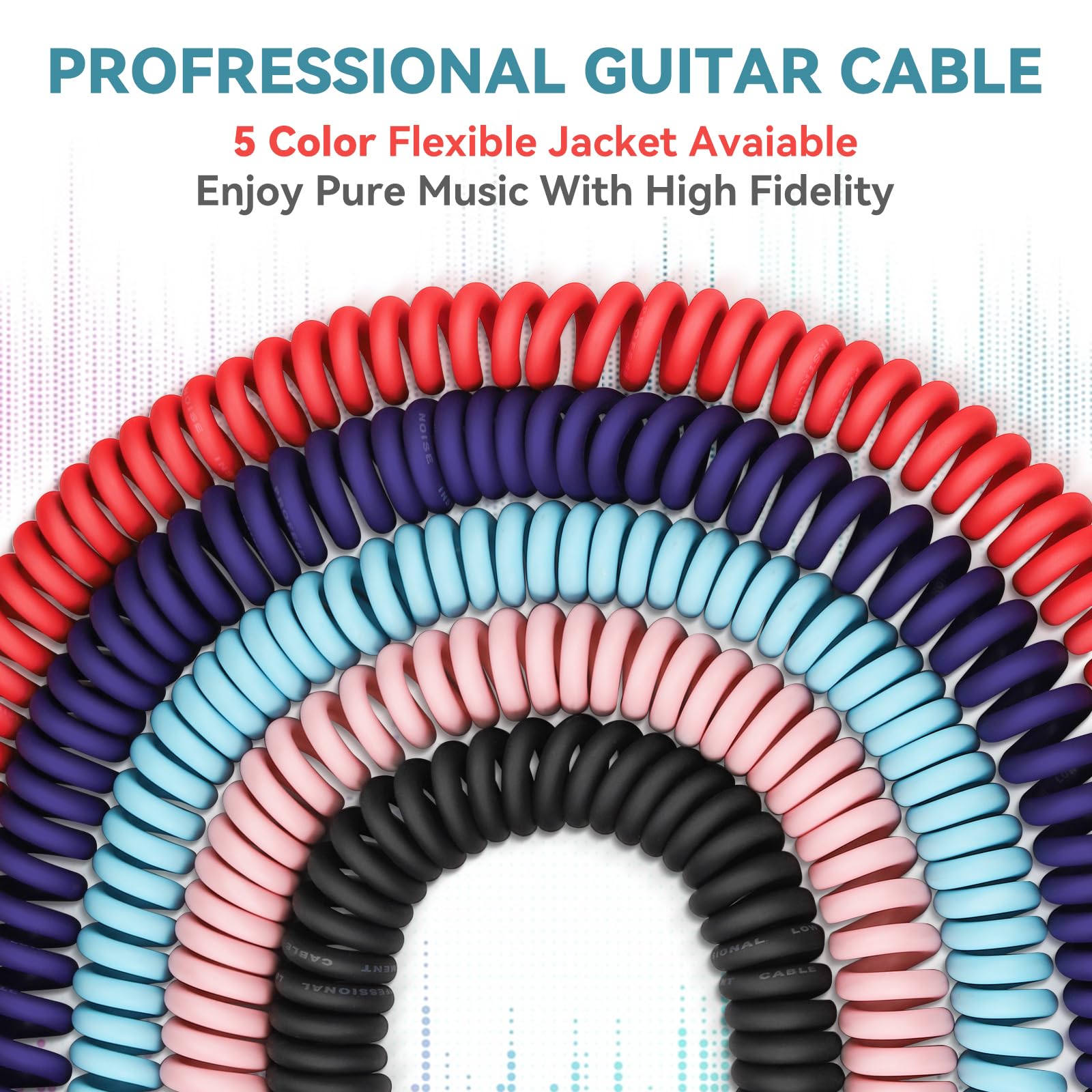Augioth Curly Guitar Cable 30Ft, Coil Electric Instrument Guitar Bass Cord Amp Lead 1/4 Straight To Angled Red