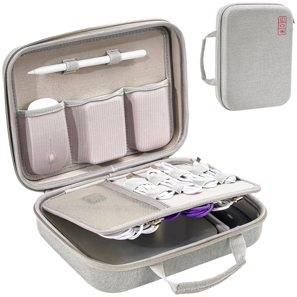 Procase Hard Travel Electronic Organizer Case For Macbook Power Adapter Chargers Cables Power Bank Apple Magic Mouse Apple Pencil Usb Flash Disk Sd Card Small Portable Accessories Bag  Xl, Grey
