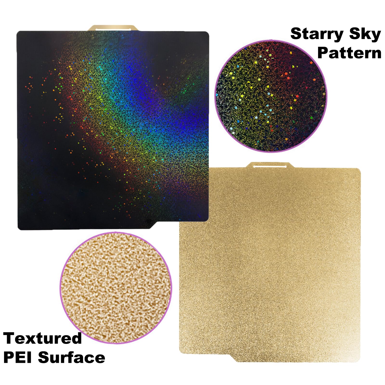 Retuxep Pey Pei Build Plate For Bambu Lab X1/P1P/P1S/A1 3D Printers, Smooth Colorful Starry Pey+ Textured Pei Build Plate Pei Sh