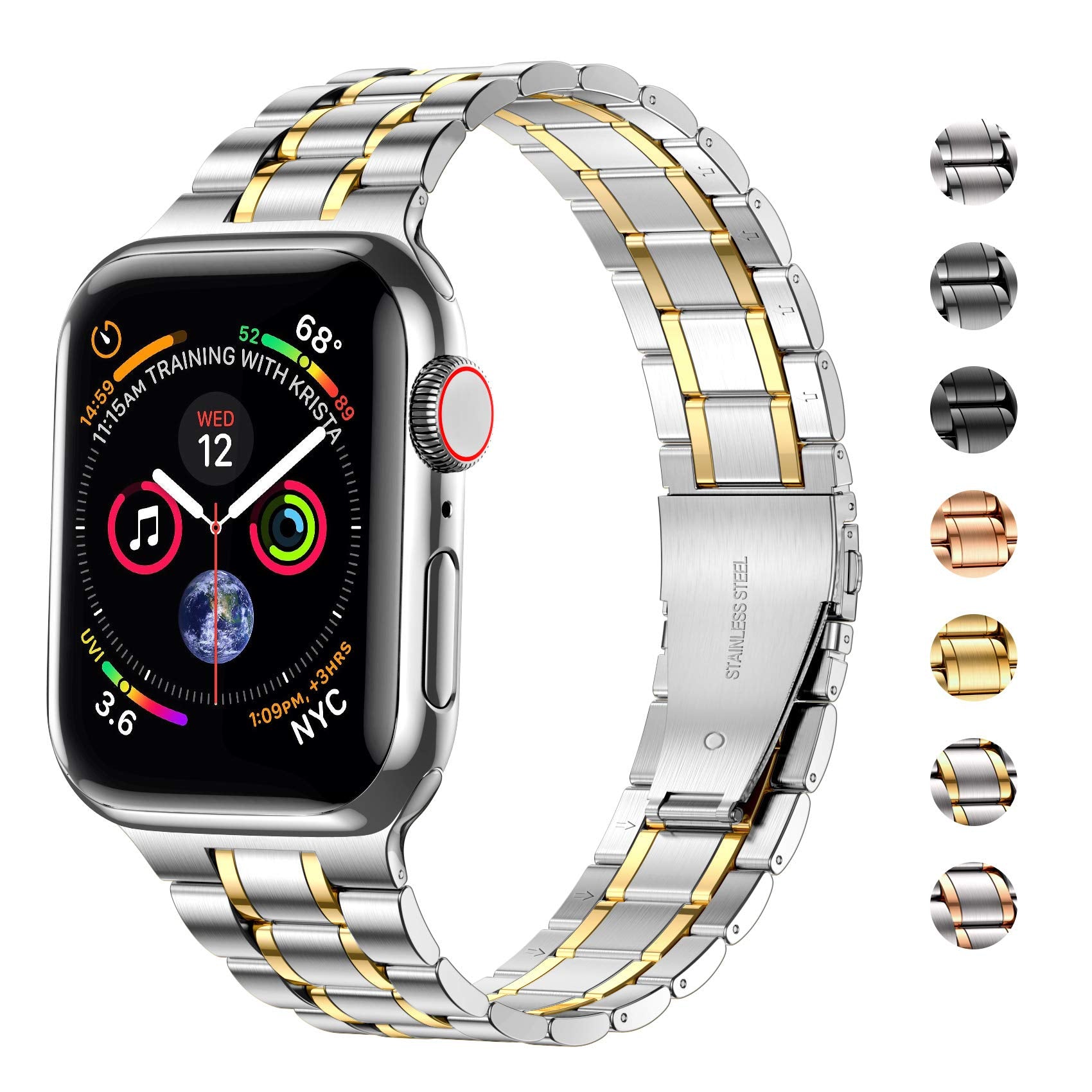 Miohhr Solid Stainless Steel Band Compatible With Apple Watch 44Mm 42Mm, Metal Strap For Iwatch Series 6 5 4 3 2 1 Se Women And