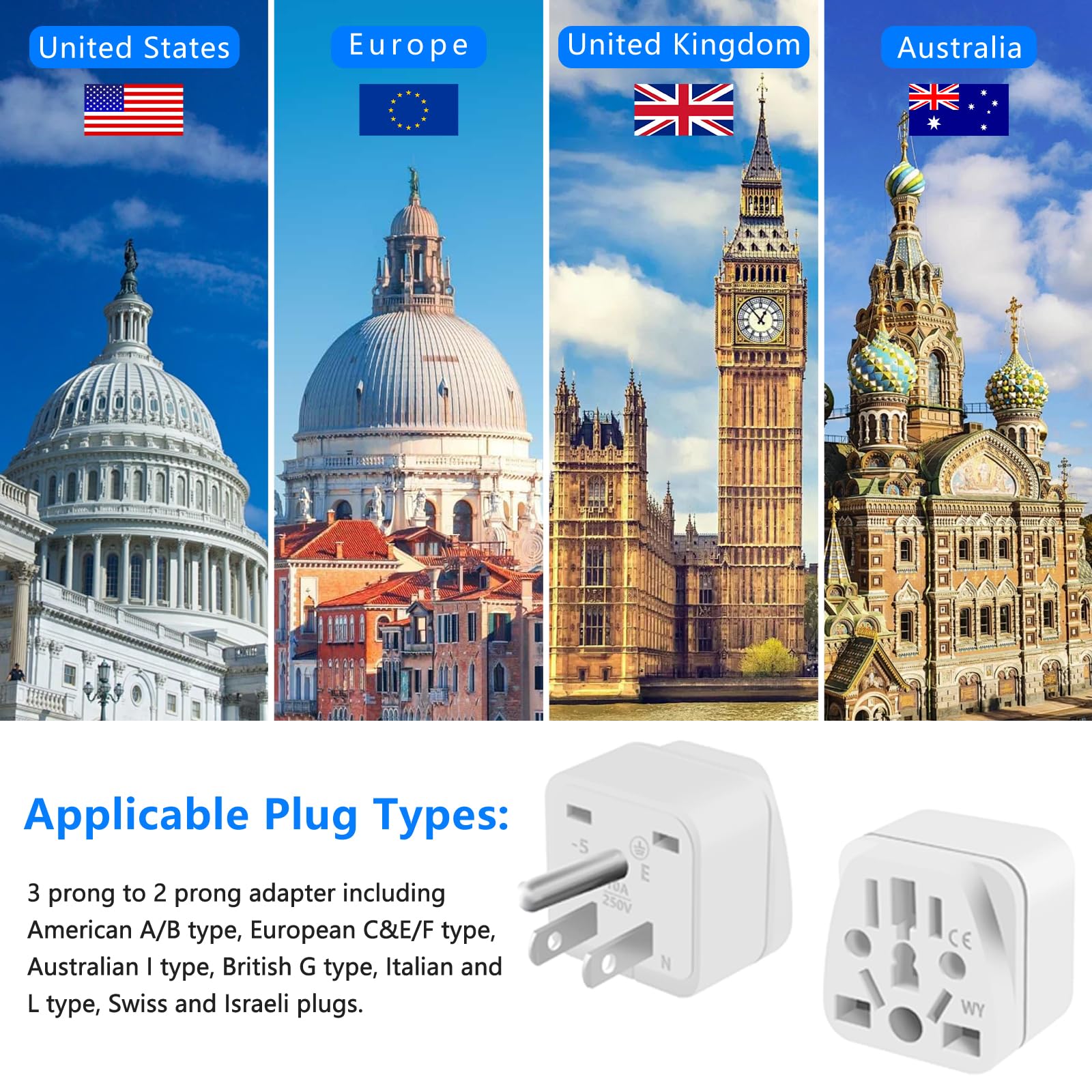 4 Pack Uk To Us Plug Adapter, European To Us Plugadapter, Travel Plug Adapters, Type B Universal To American Outlet Plug Adapter