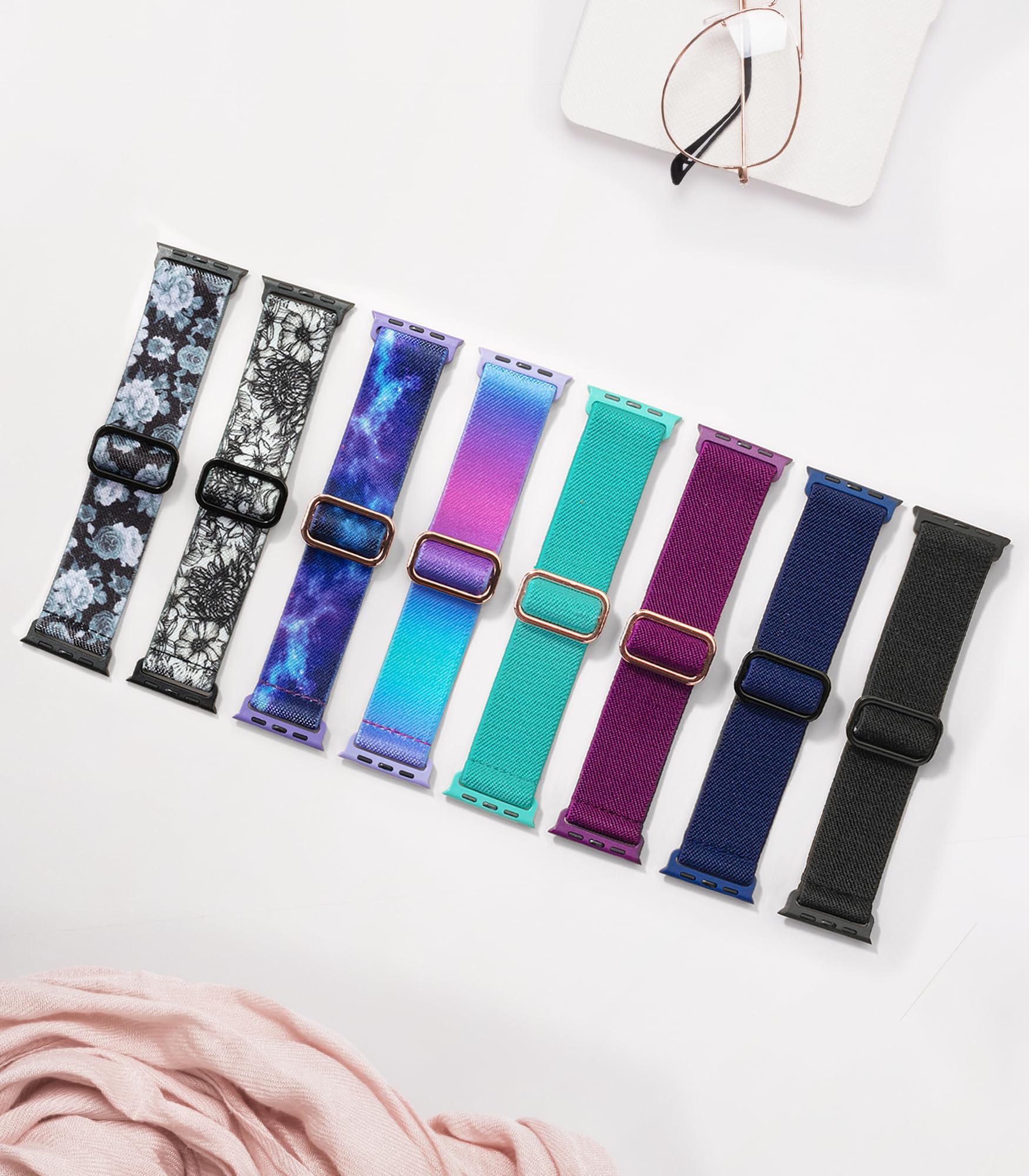 Thunderfit Nylon Smart Watch Band,Compatible With Apple Watch Ultra, Adjustable Strap 8 Pack (Sapphire Blue, Dark Raspberry, Cha