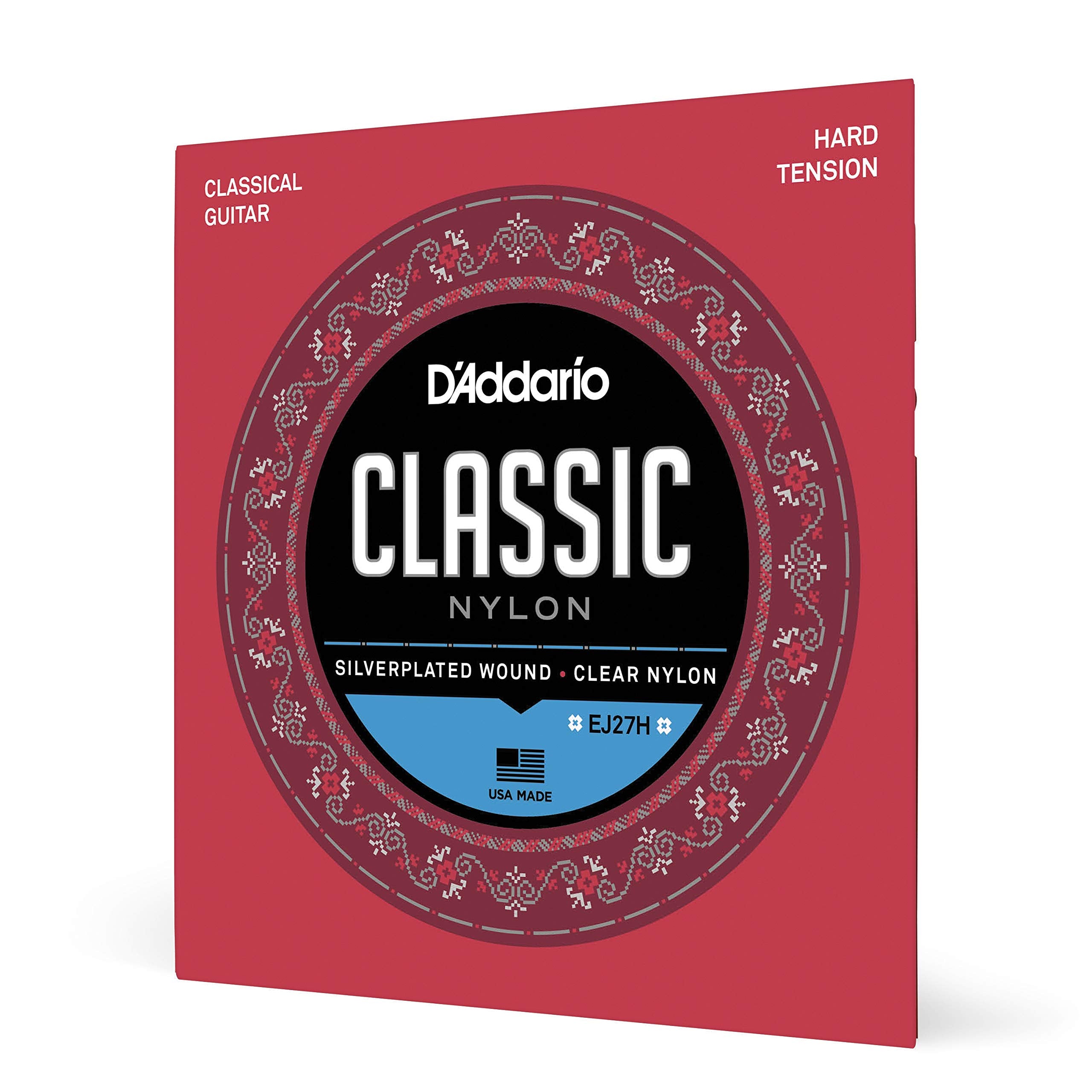 DAddario Student Nylon Classical Guitar Strings, EJ27H, Hard Tension, 6-String Set, Pack of 1