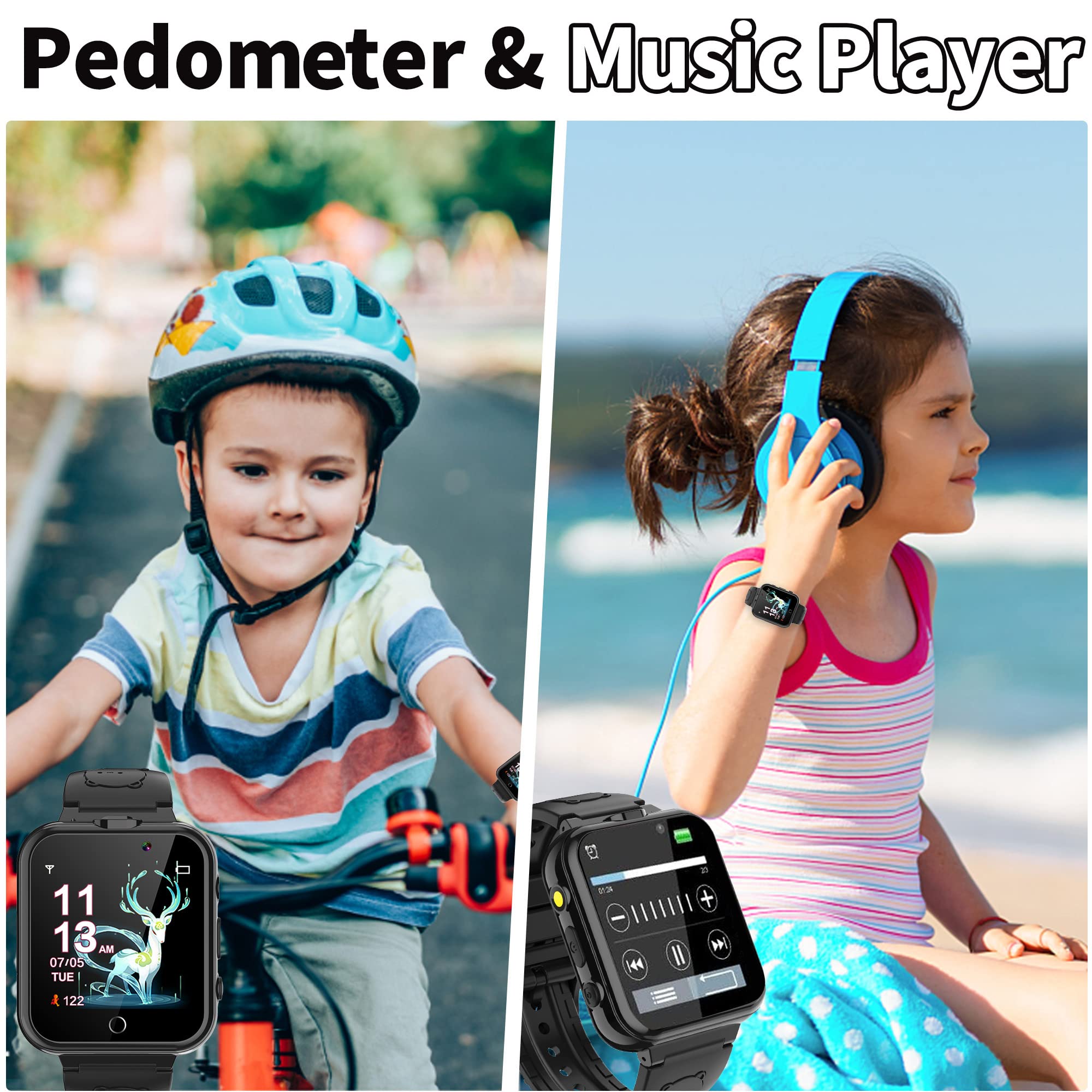 Hewitto Smart Watch For Kids - Kids Smart Watches Boys Birthday Christmas Birthday Gifts With 2 Camera 24 Games Pedometer Music