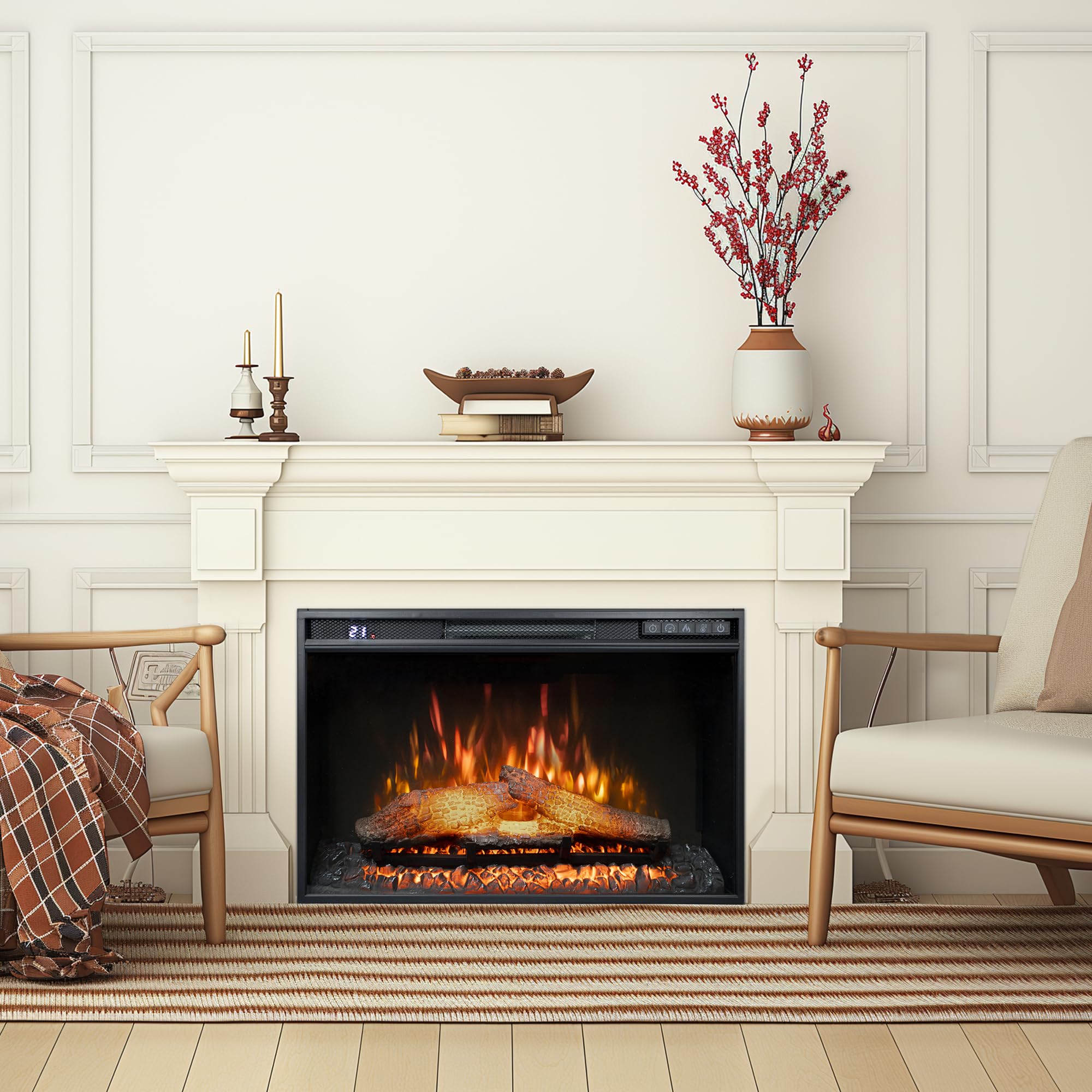 Rodalflame 26 Wide Electric Fireplace Insert, 6 Brightness Level, 5 Flame Speed, 62-82?, Timer & Remote Control, Indoor Fireplac