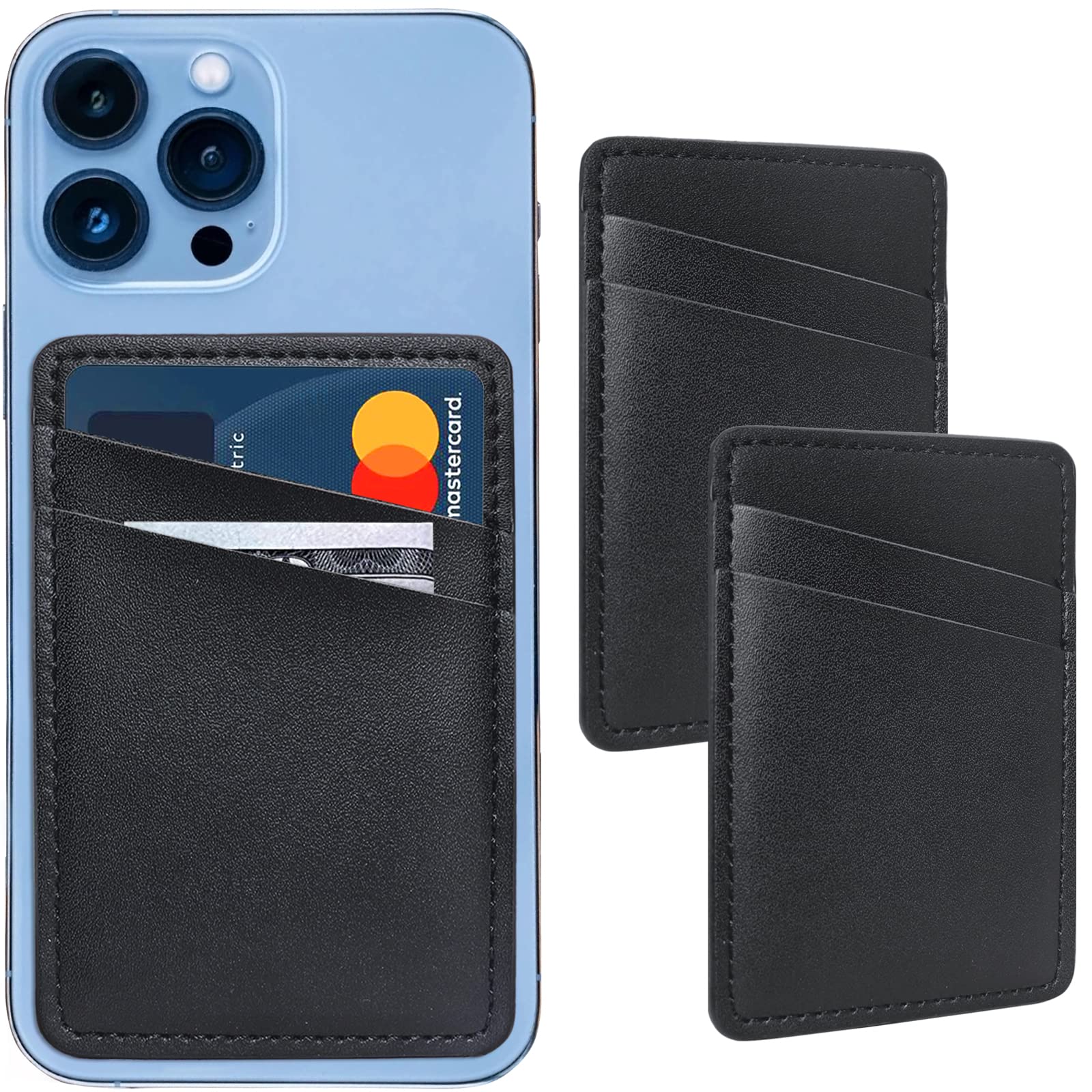 Phone Card Holder For Back Of Phone, Leather Phone Wallet Stick On, Credit Card Holder For Phone Case Compatible With Iphone, Sa
