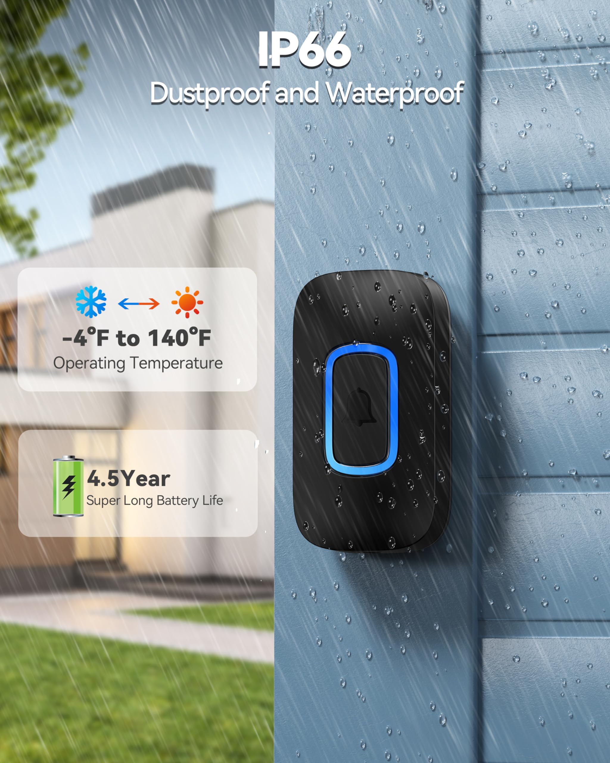 Tecknet Wireless Doorbell, Plug In Doorbell, Ip66 Waterproof Doorbell With Rgb Light, 1300Ft Door Bell Ringer Wireless, 60 Chime