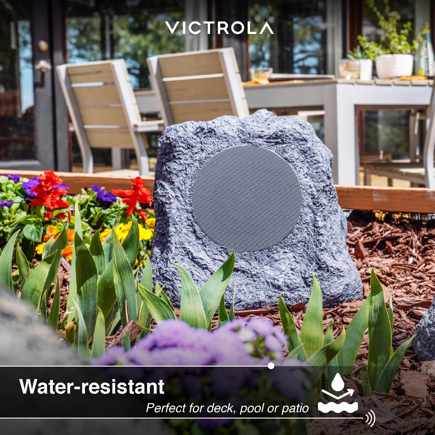 Victrola Outdoor Rock Speaker Pair   Wireless Bluetooth Speakers For Garden, Patio, Waterproof Design, Built For All Seasons, Re