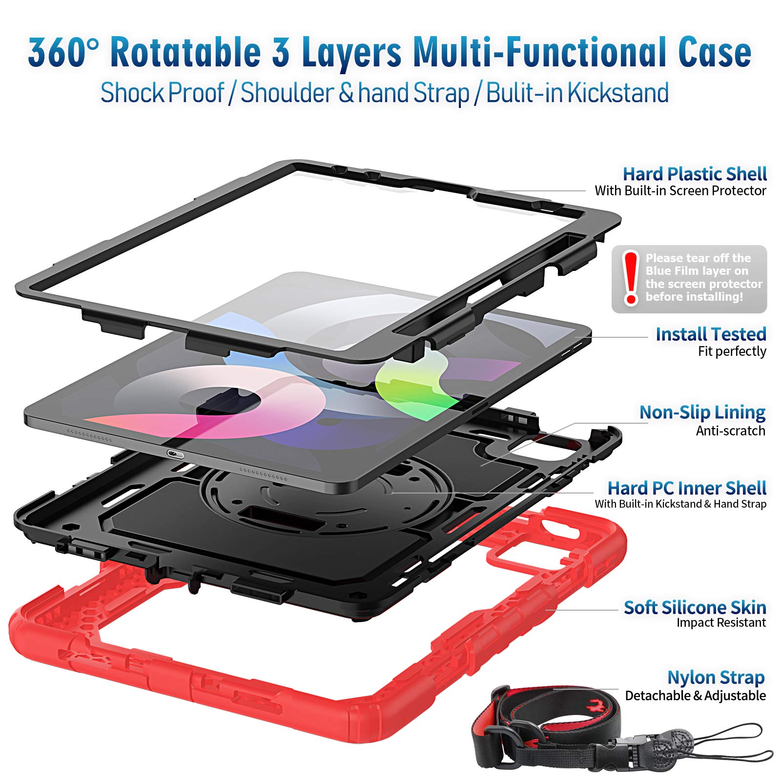 Timecity Case For Ipad Air 10.9 Inch Case 2022/2020, Full Body Drop Protection Case With Screen Protector & Swivel Stand, Hand S