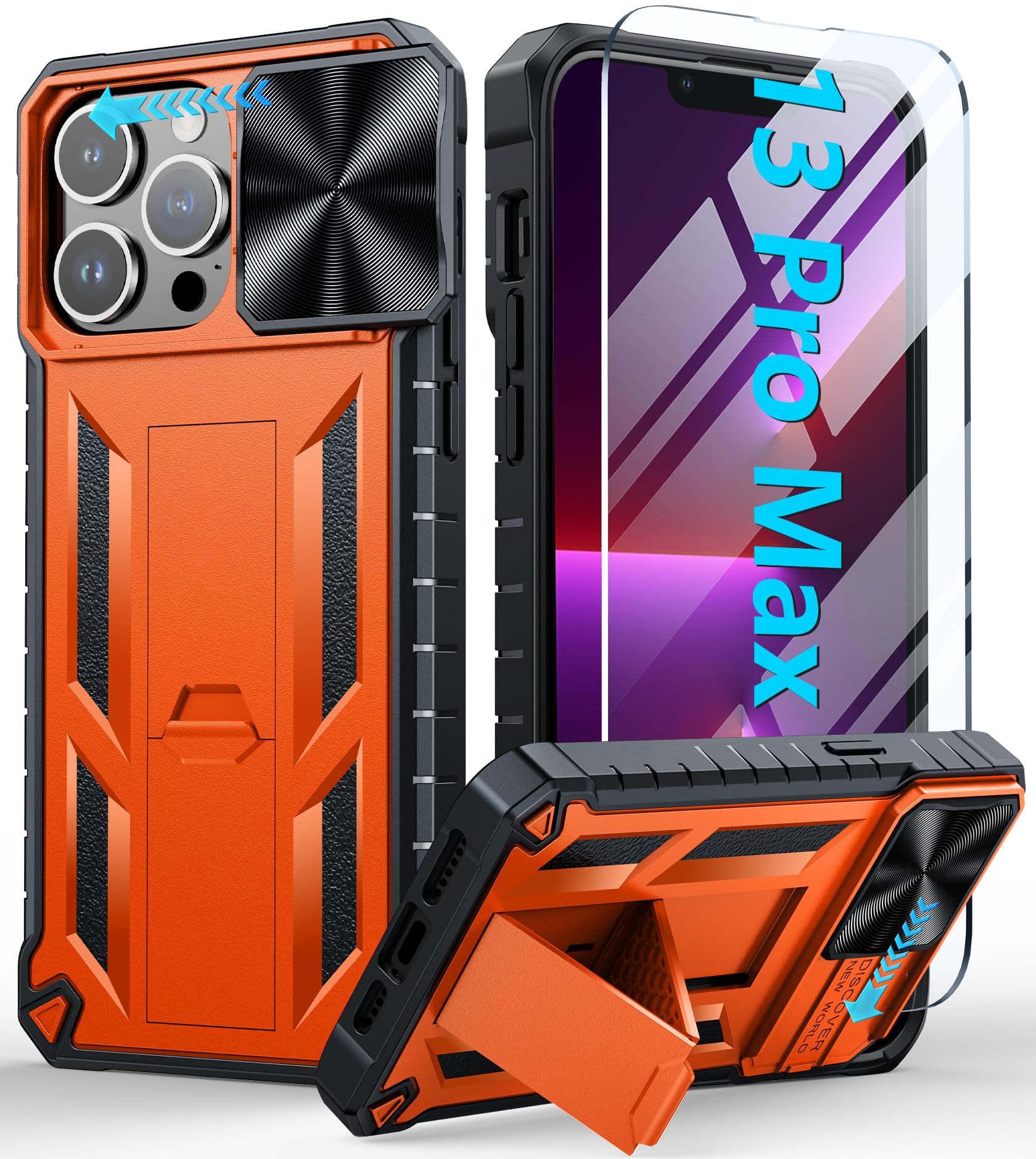 SOiOS iPhone 13 Pro Max 12 Pro Max Phone Case Kickstand Military Grade Drop Proof TPU Matte Textured Bumper Orange