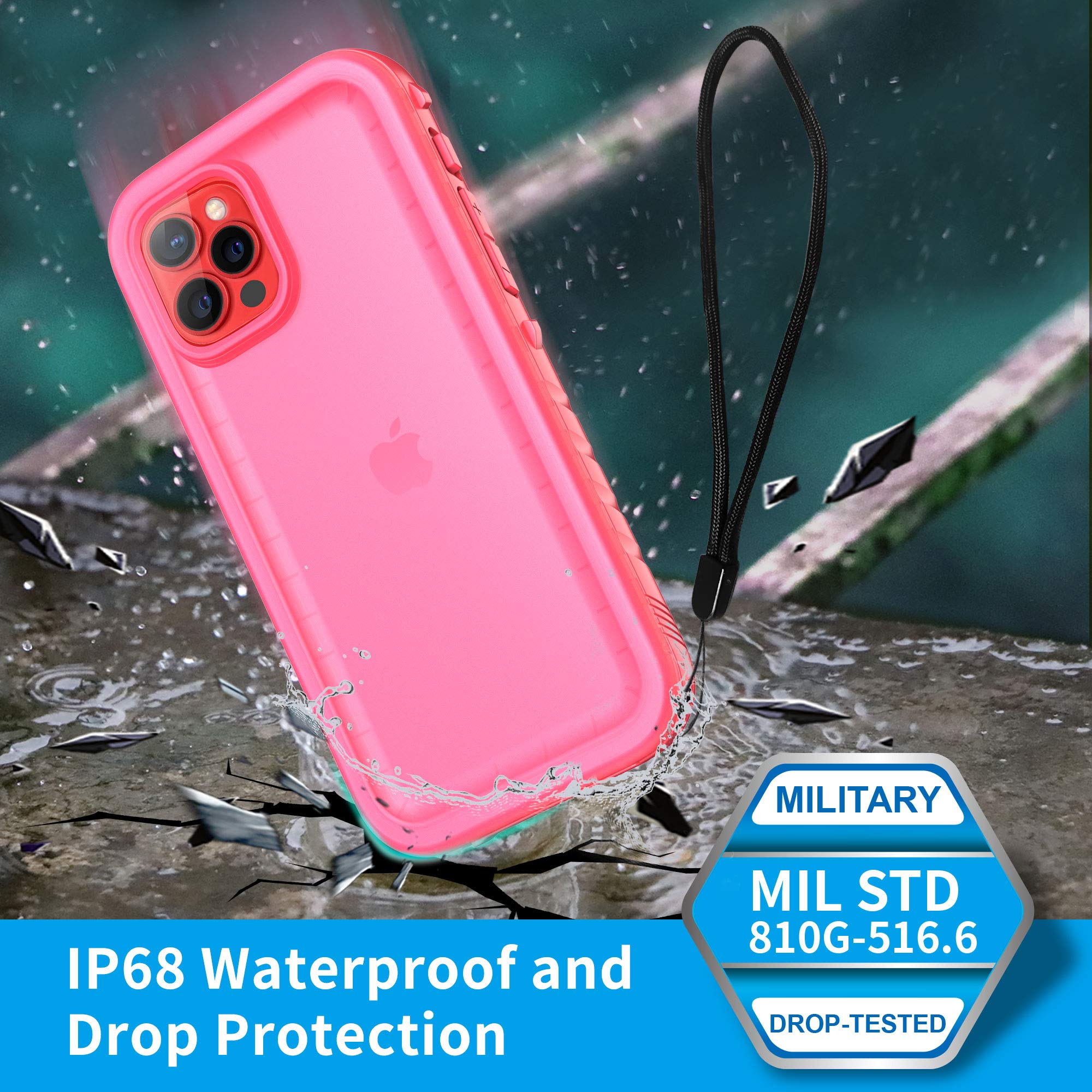 SPORTLINK Waterproof Case Full Body Shockproof Dustproof for iPhone 12 Pro Max 6.7 Inches Polypropylene Pink