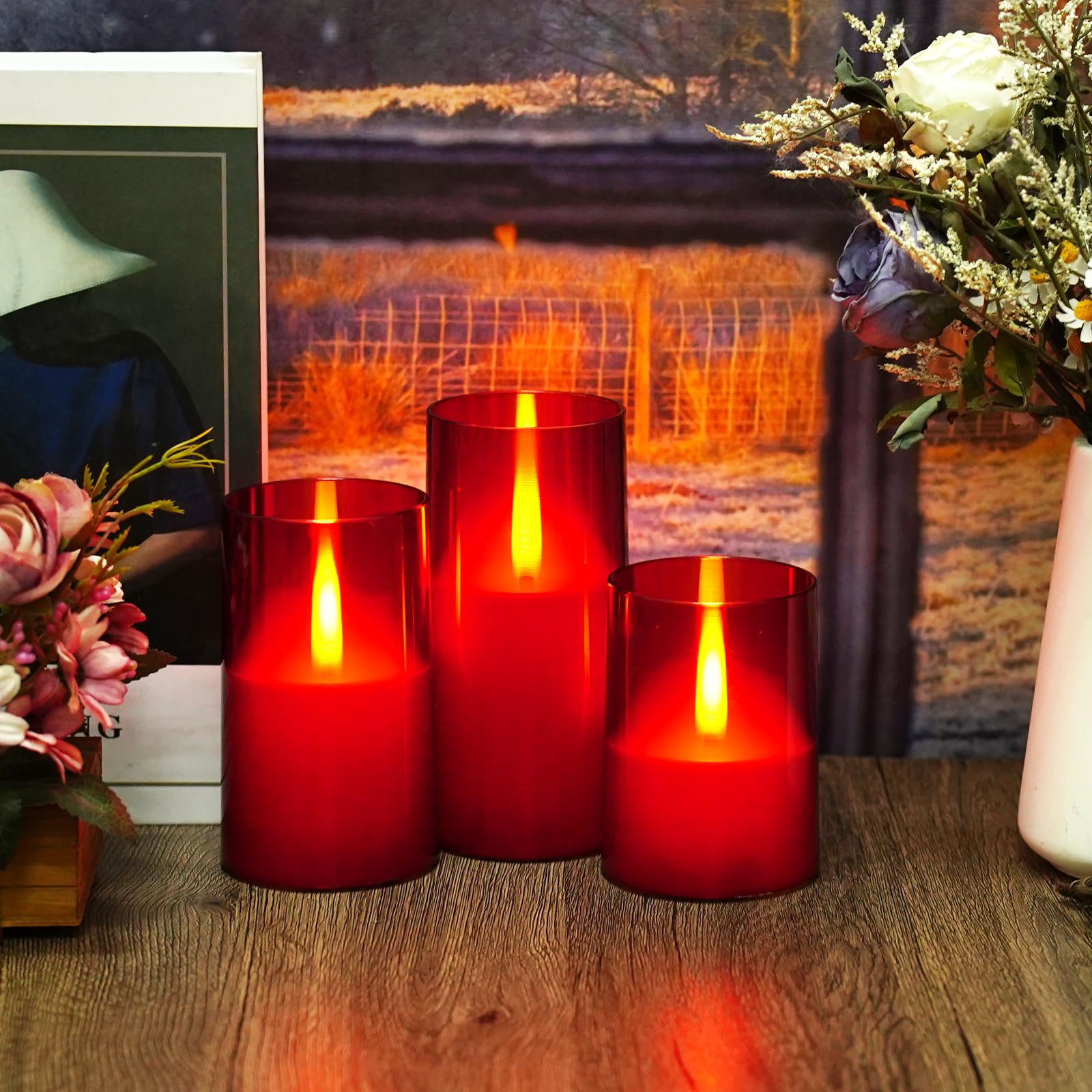 Jinyania Flameless Led Candles, Upgraded Realistic Flickering Flame Pillar Battery Operated Candles With Remote Timer, Acrylic E