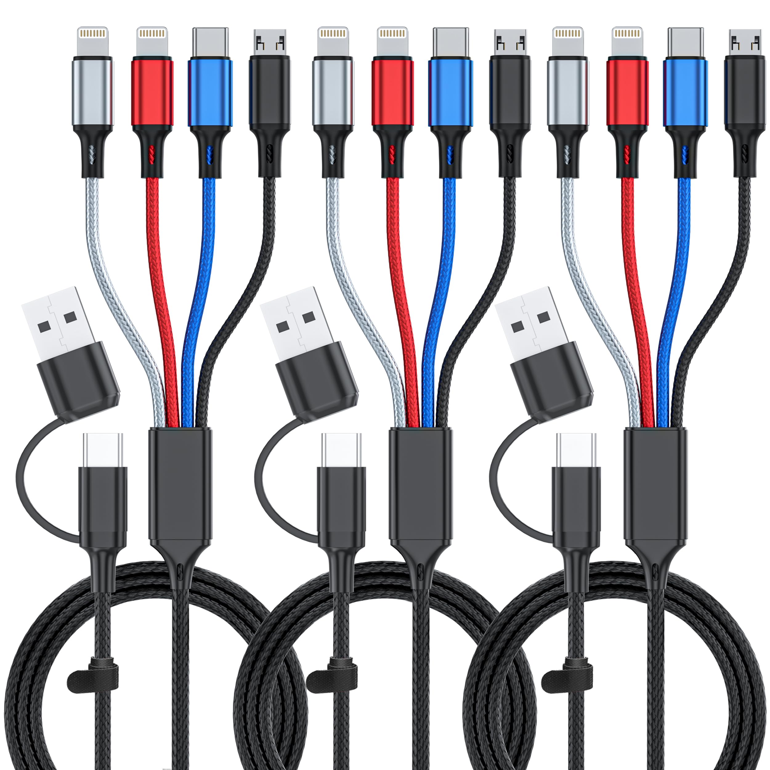 6 In 1 Multi Charging Cable 3Pack 6Ft Multi Usb Cable 3A Multi Charger Cable Braided Multiple Phone Charger Cable Universal Usb 