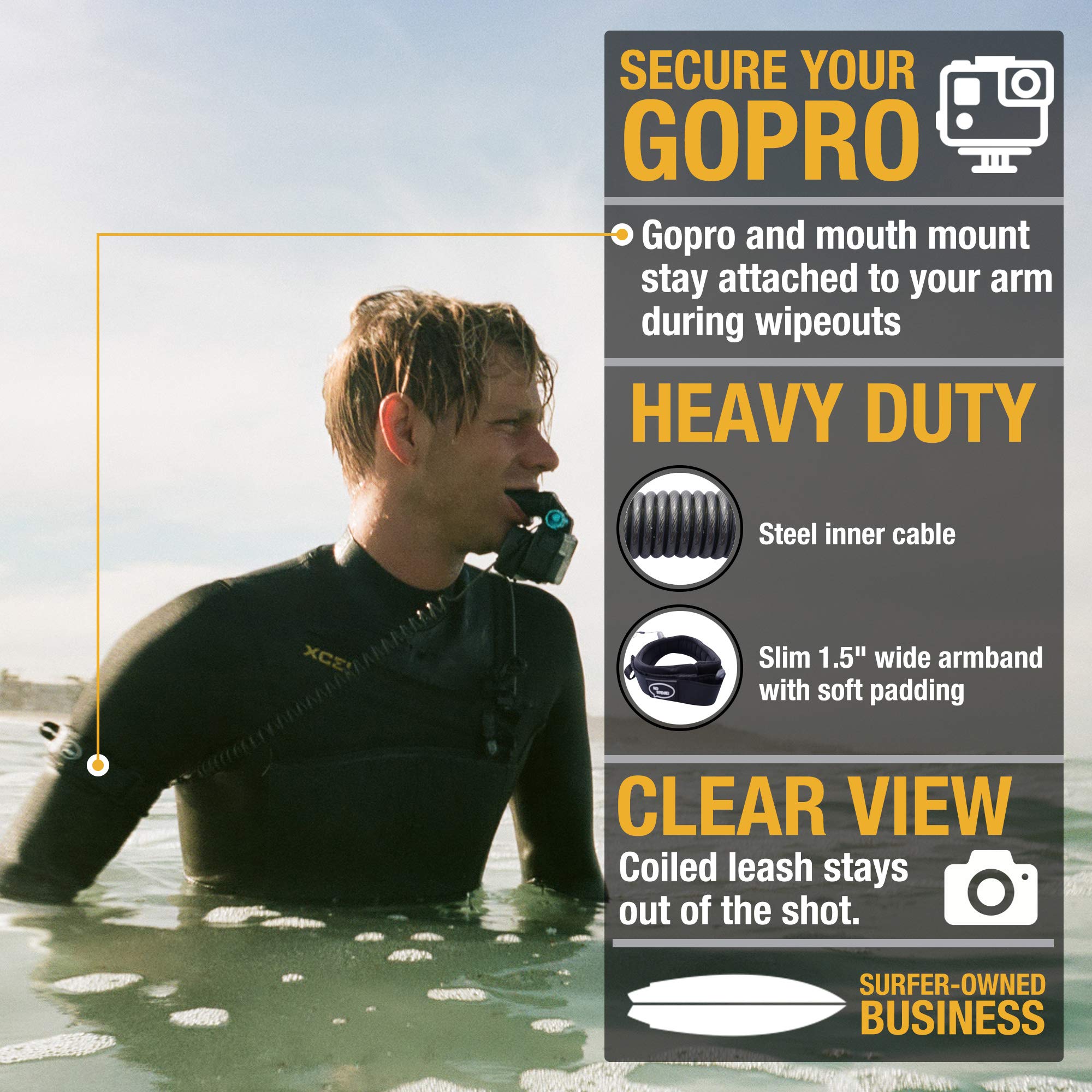 Ho Stevie! Armband Leash For Gopro Cameras And Mouth Mounts   Capture Pov Videos   Don'T Lose Your Gopro   Clear View With Coile