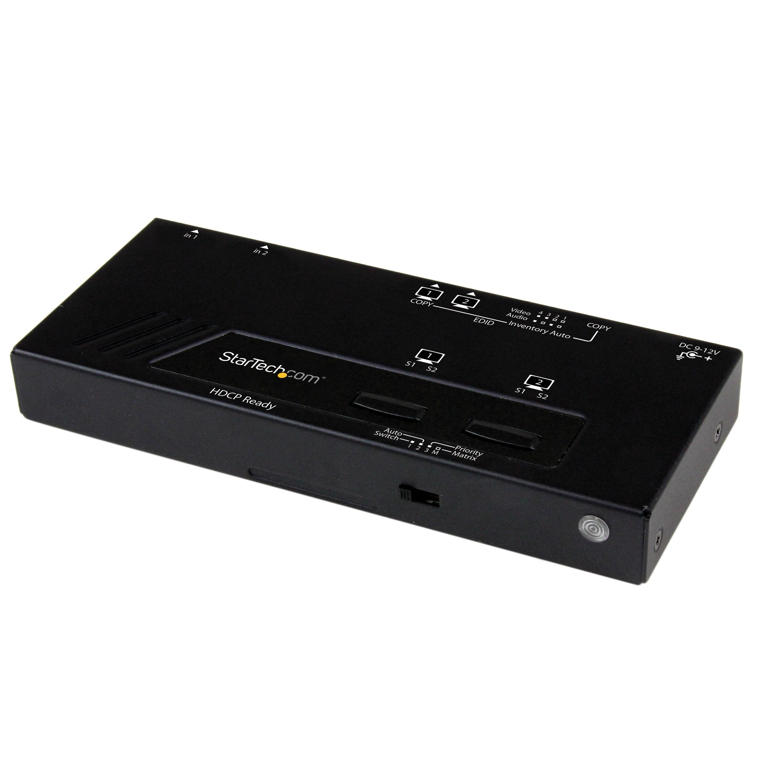 Startech.Com 2X2 Hdmi Matrix Switch With Remote   1080P Automatic & Priority Switcher   Video Wall Auto Selector Splitter Box  