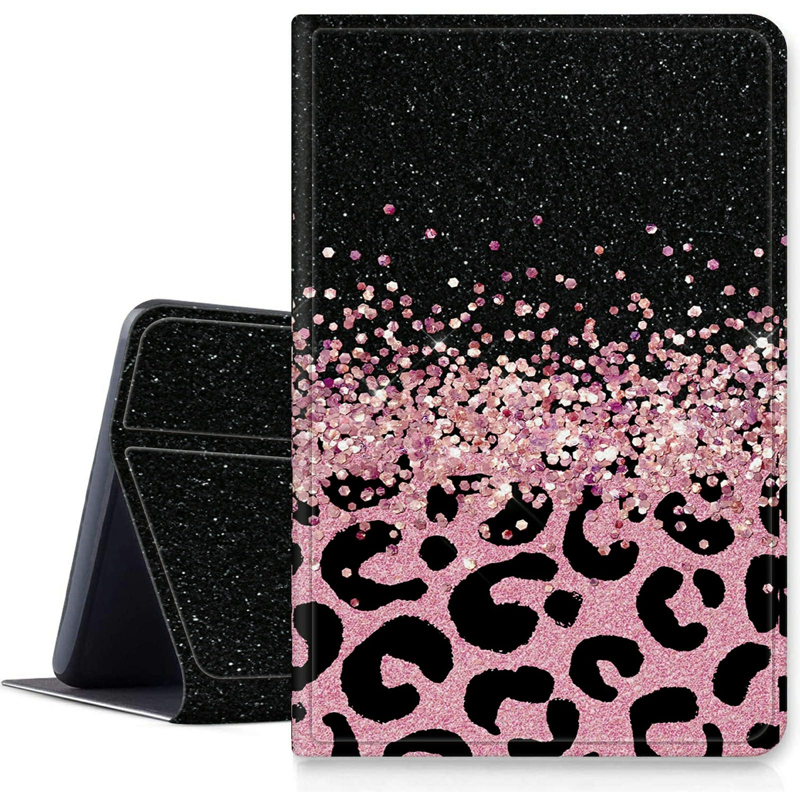 Pink Glitter Leopard Case For All New Kindle Fire Hd 10 Tablet 10.1'' (13Th Generation, 2023 Release), Pu Leather Folding Stand