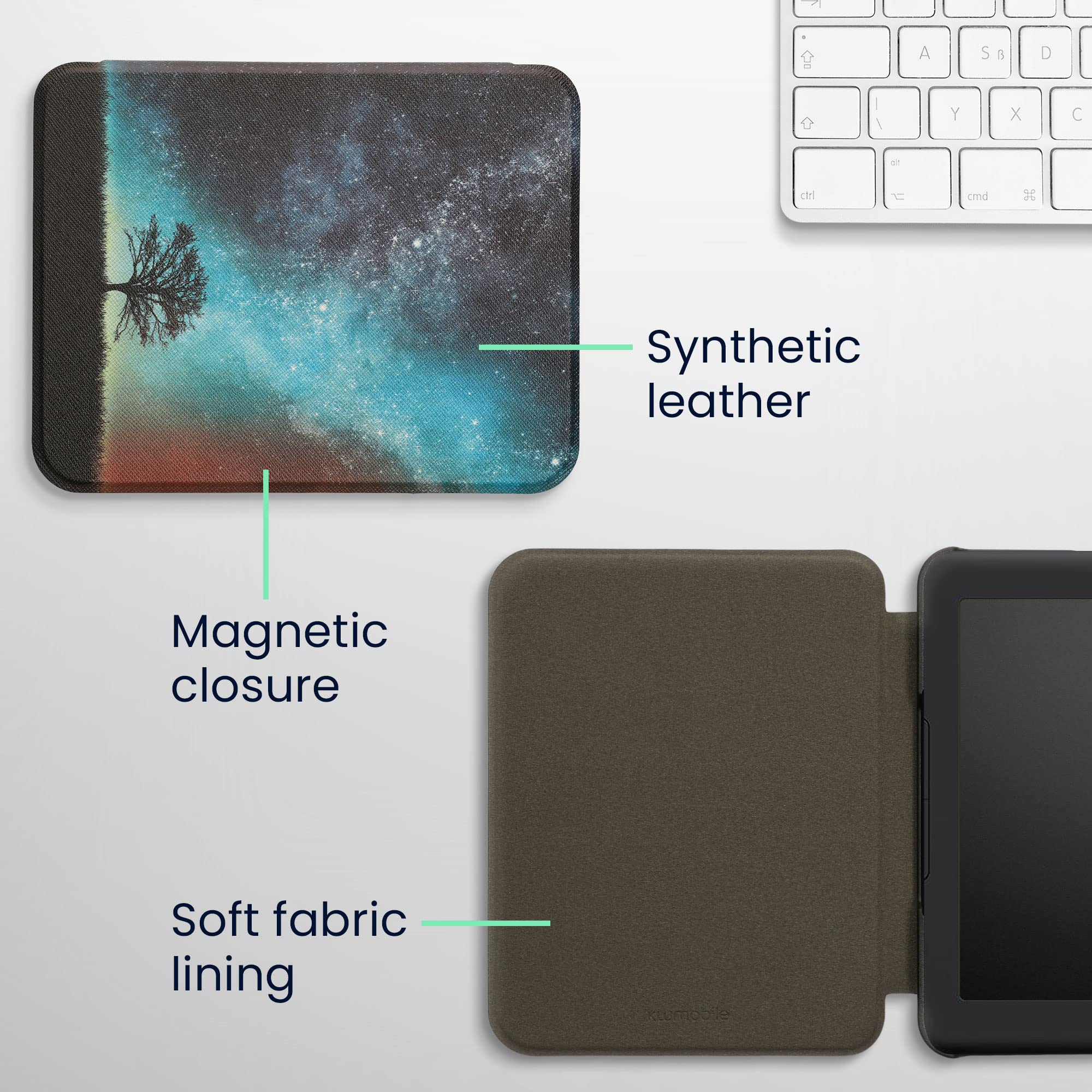 Kwmobile Case Compatible With Barnes & Noble Nook Glowlight 4 / 4E Case   Ereader Cover   Cosmic Nature Blue/Grey/Black