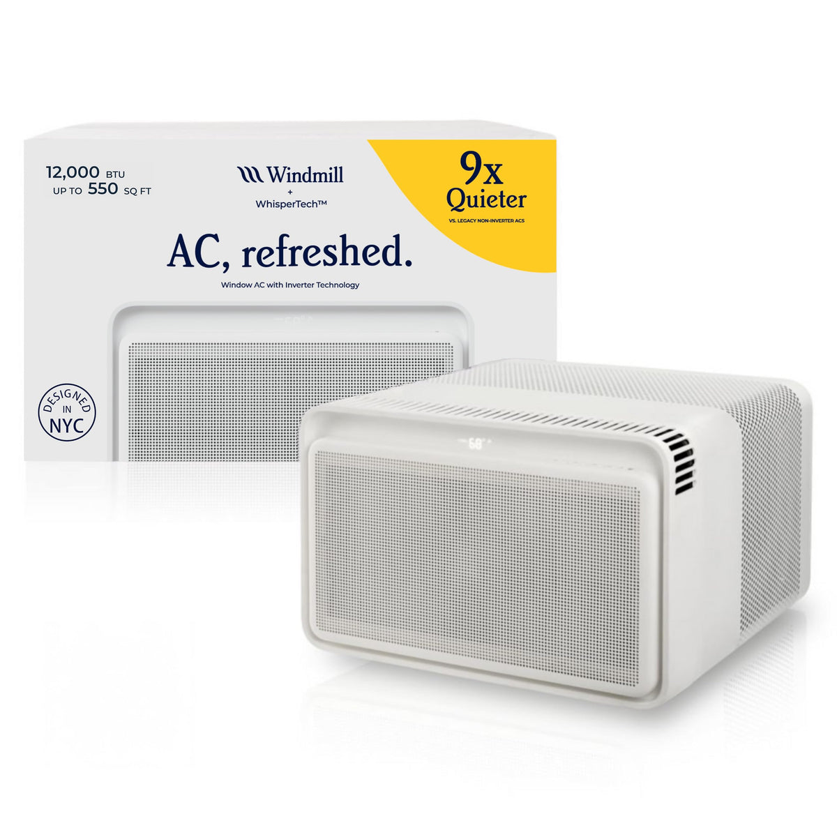 Windmill 12,000 Btu Inverter Window Air Conditioner With Whispertech   Ultra Quiet & Smart, Cools Up To 550 Sq. Ft.   Easy Insta
