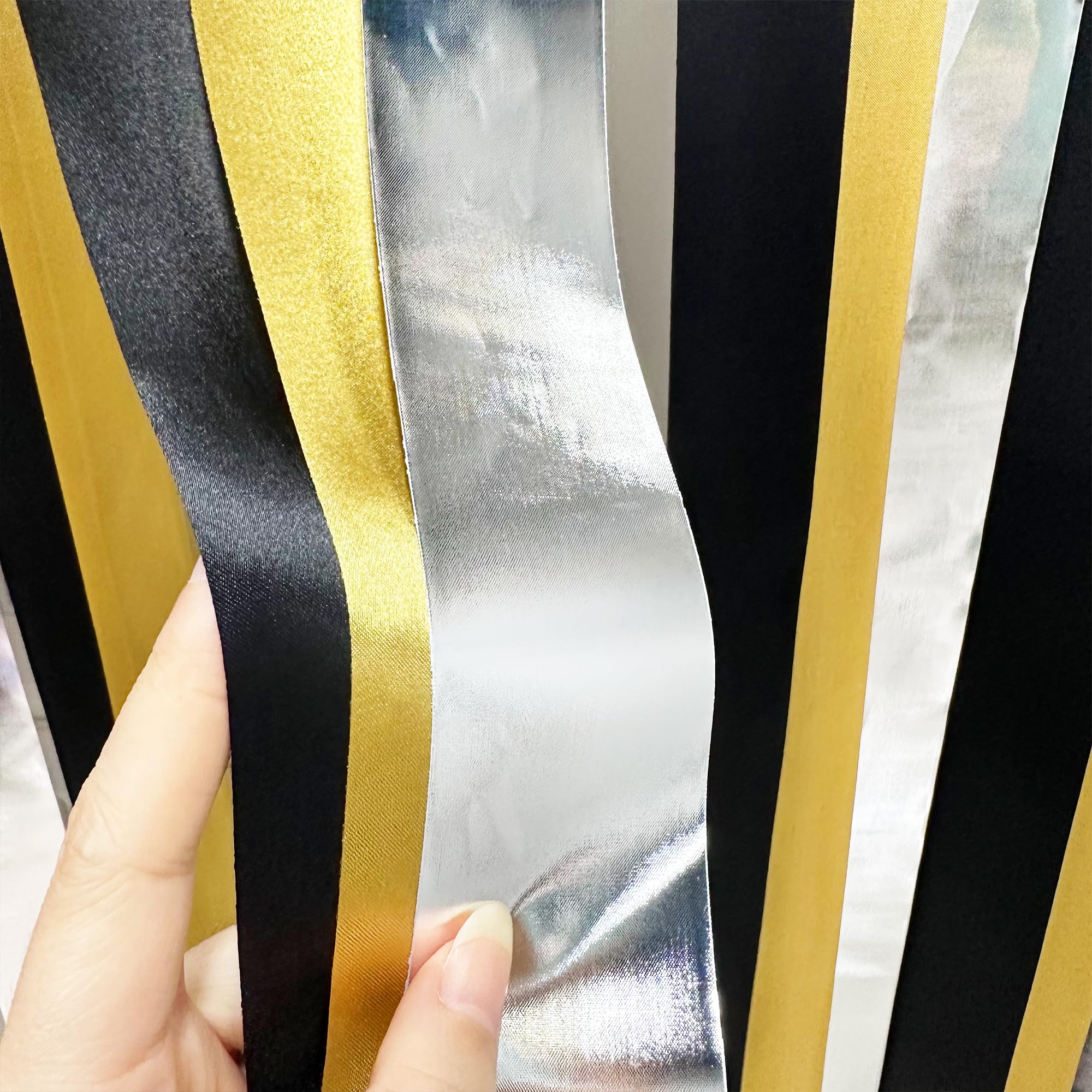 Gold Silver Black Party Decorations Streamer Backdrop 197 Ft  1.97'' Wide Satin Ribbon Fringe Hanging Garland For Birthday Weddi