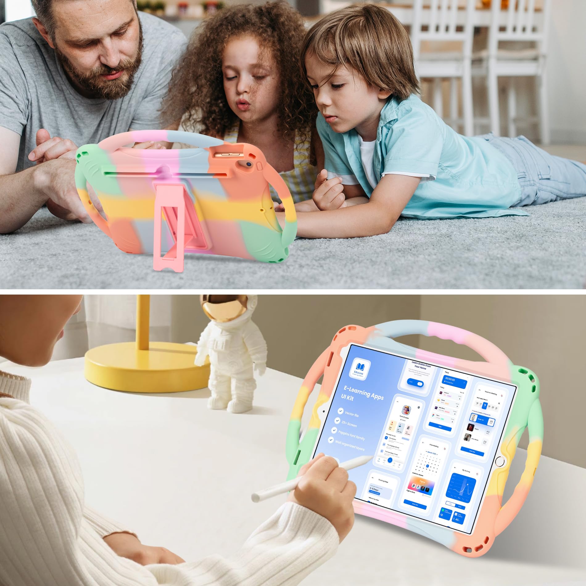 Adocham Kids Case For Ipad 9Th/8Th/7Th Generation(10.2 Inch),Lightweight Silicone Kids Ipad 10.2 Case 2021/2020/2019(Rainbow)