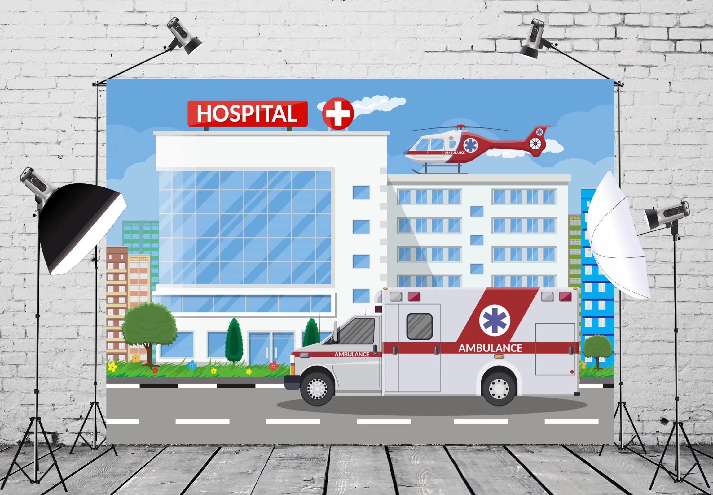 Loccor Fabric 7X5Ft Hospital Backdrop For Nurse Graduation Ambulance Medical Photography Background Paramedic Retirement Party D