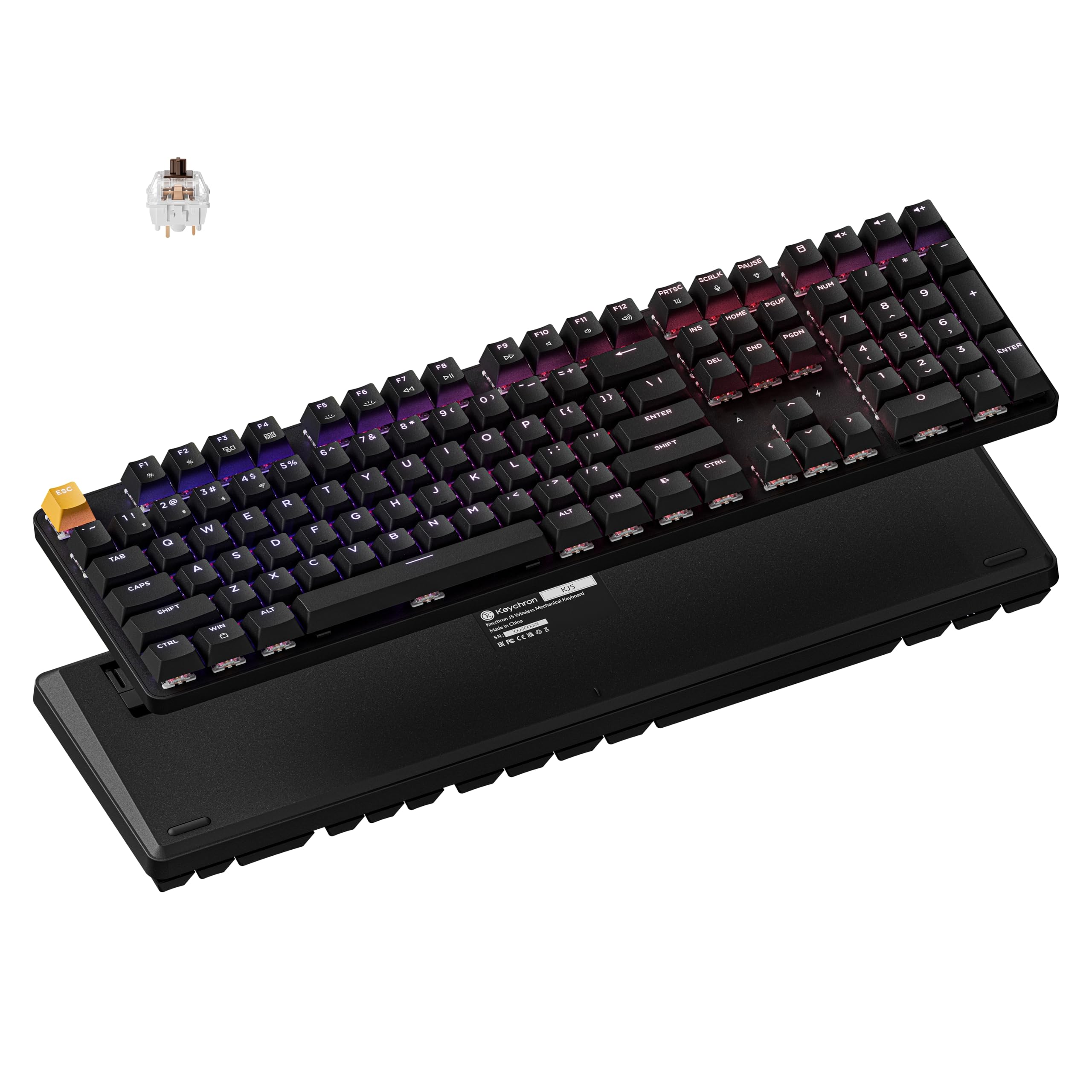 Keychron KJ5 Wireless Custom Mechanical Keyboard, 2.4 GHz Bluetooth QMK FullSize Layout RGB, Hotswappable Brown Switch Compati