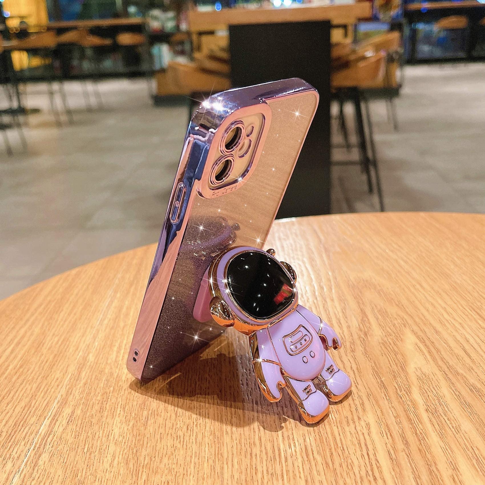 Mgqiling Compatible For Iphone 12 6.1 Inch Bling Plating Astronaut Hidden Stand Case, Cute 6D Stand Glitter Phone Case For Women