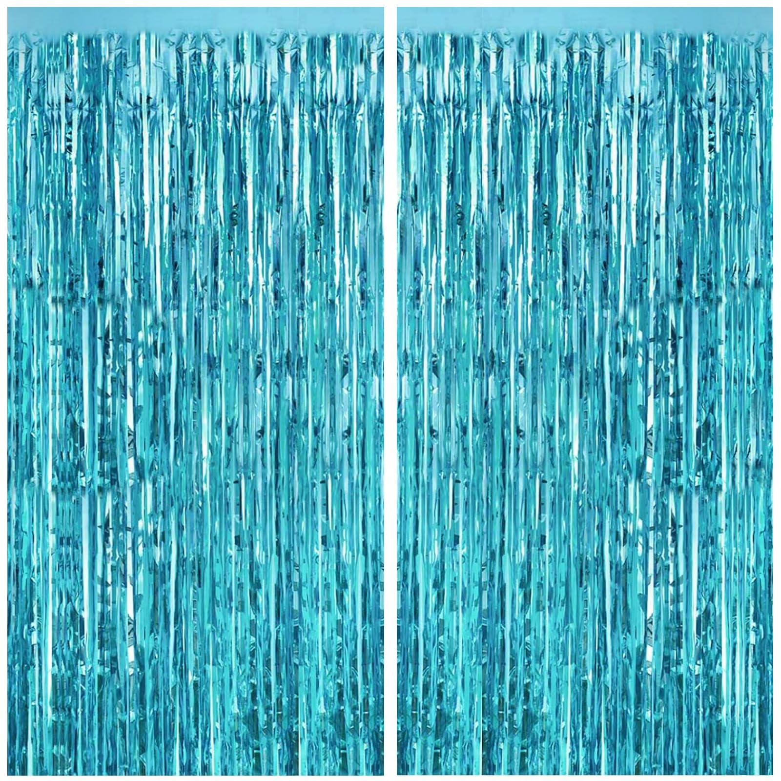 Canrevel 2 Pack 3.3X8.2 Feet Light Blue Foil Fringe Backdrop Curtains, Tinsel Streamers Birthday Party Decorations, Fringe Backd
