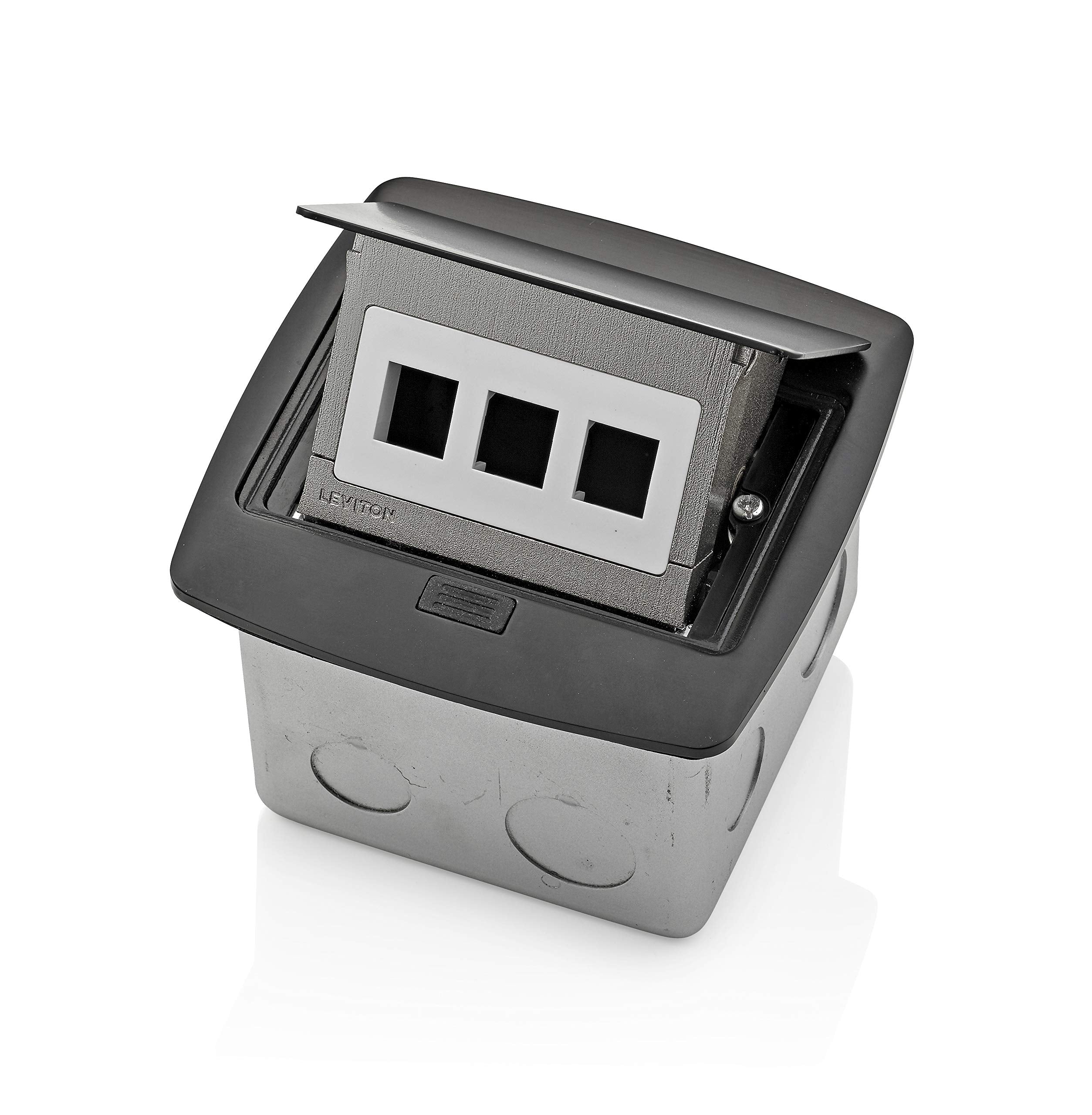 Leviton Pfqp3 Mb Pop Up Floor Box With 3 Port Quickport Insert, Black