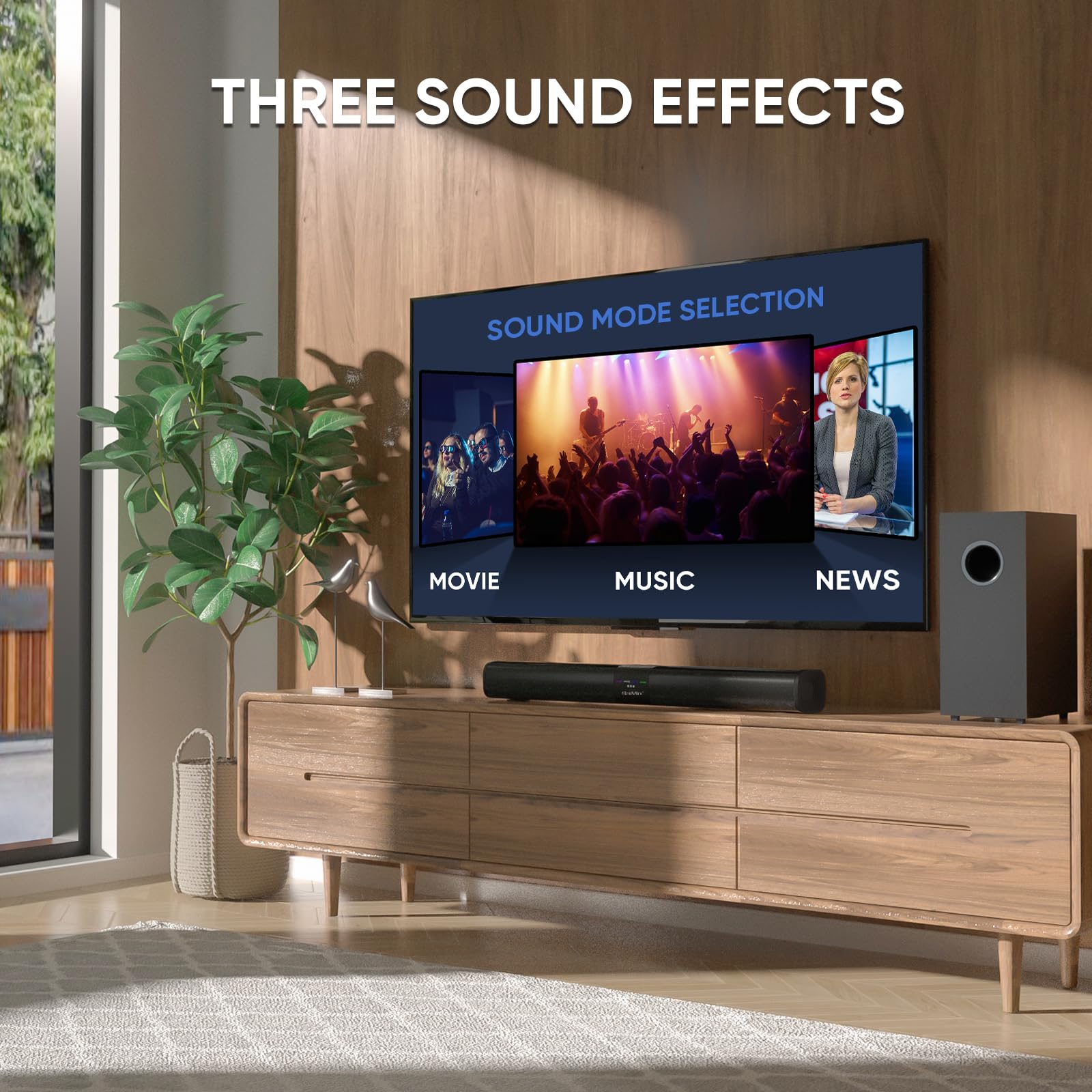 Saiyin Sound Bar For Smart Tv With 5.25 Inch Subwoofer, 100W 24 Inch Soundbar For Tv, Tv Soundbar With Optical, Arc, Aux And Blu